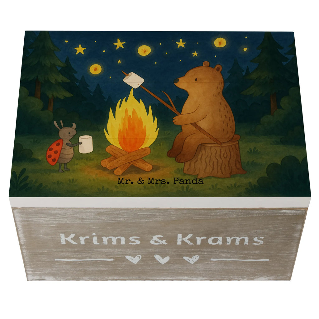 Holzkiste Bär & Marienkäfer Lagerfeuer Design Geschenkbox, Schatzkiste, Truhe, Geschenkdose, Holzkiste, Dekokiste, Erinnerungskiste, Aufbewahrungsbox, Erinnerungsbox, XXL, Kiste, Schatulle, Bär, Teddy, Teddybär, Lagerfeuer
