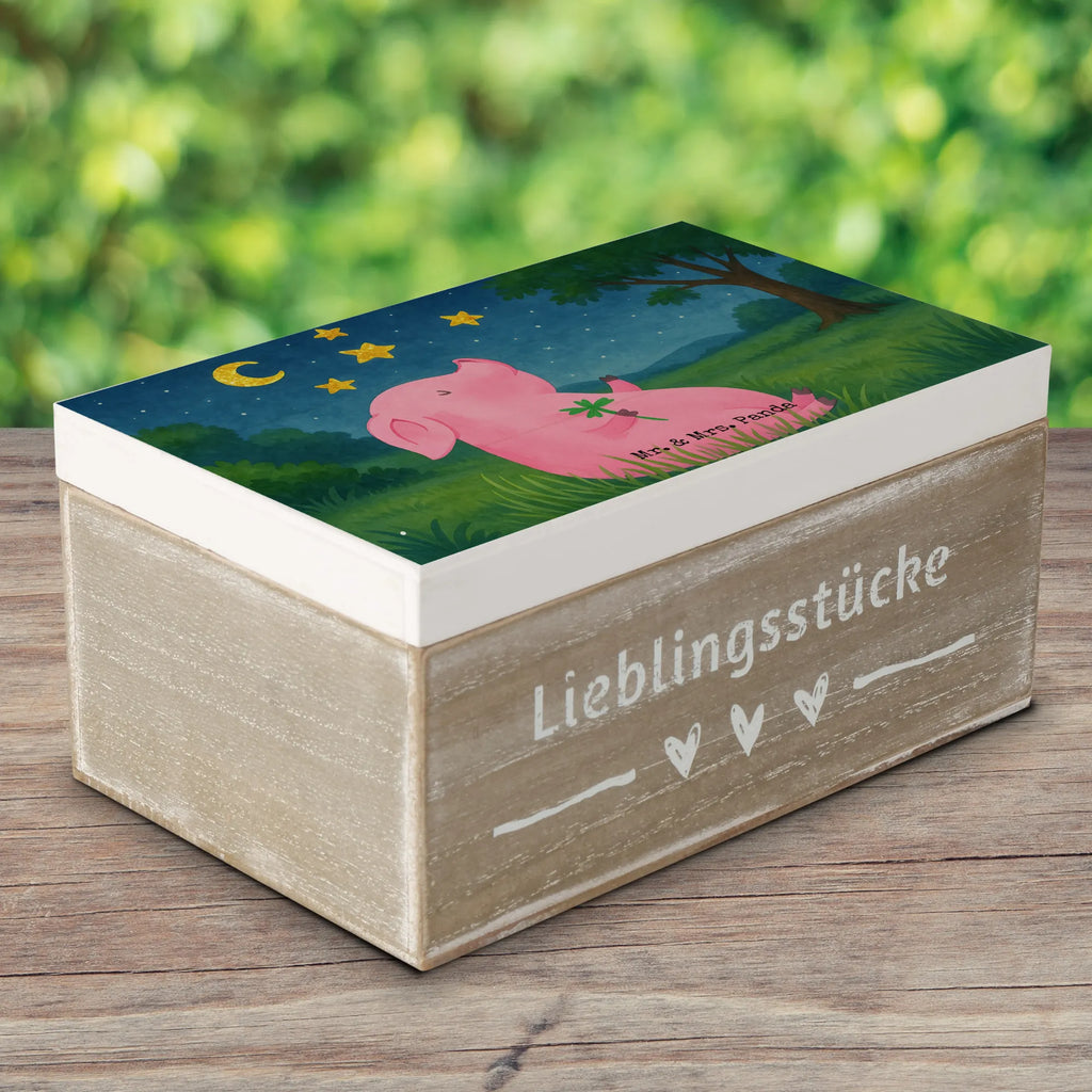 Skrzynia drewniana świnia Szczęście Design Erinnerungsbox, Holzkiste, Schatzkiste, Schatulle, Geschenkbox, Kiste, Dekokiste, Truhe, Geschenkdose, Erinnerungskiste, Aufbewahrungsbox, XXL, Tiermotive, Gute Laune, lustige Sprüche, Tiere, Motivation, Schwein, Glücksschwein. Glück, Glücksbringer, Schweinchen, Sterne, Ziele, Träume, Sernchen