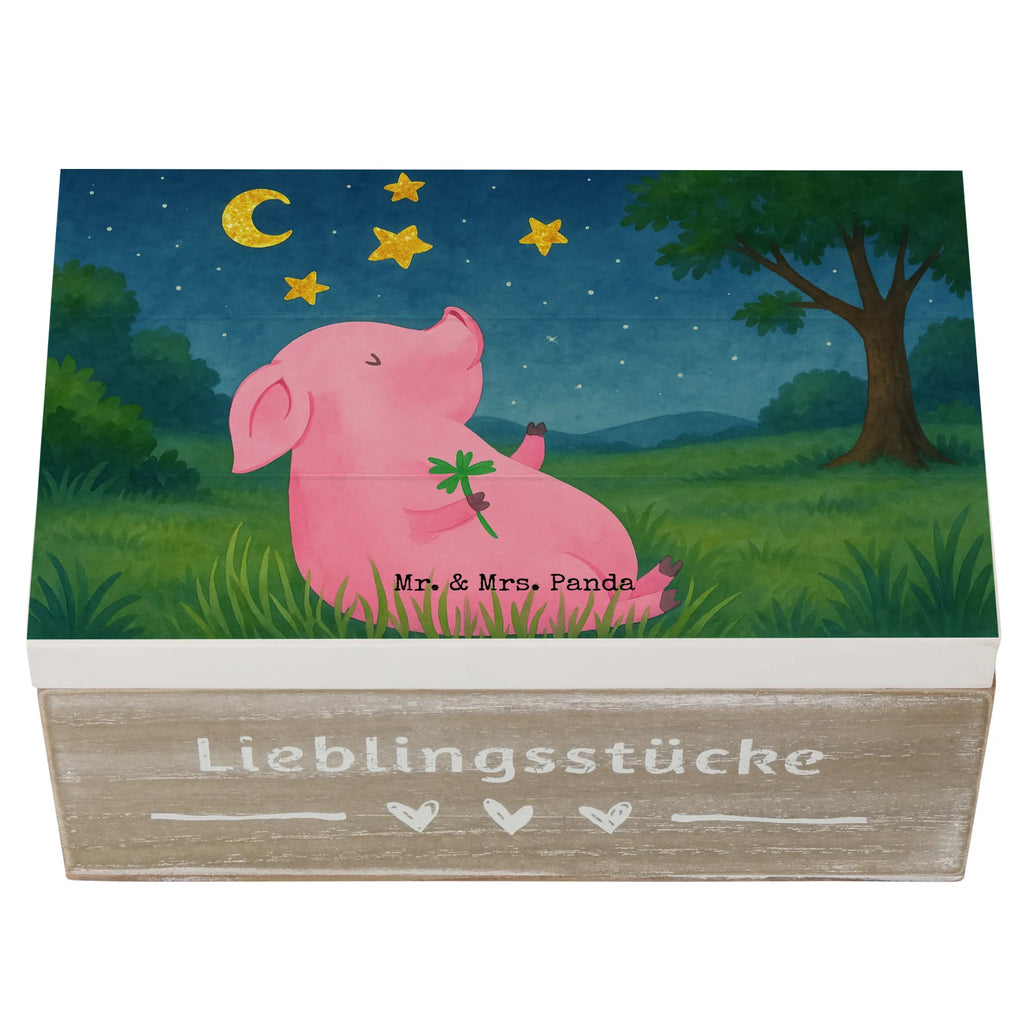 Skrzynia drewniana świnia Szczęście Design Erinnerungsbox, Holzkiste, Schatzkiste, Schatulle, Geschenkbox, Kiste, Dekokiste, Truhe, Geschenkdose, Erinnerungskiste, Aufbewahrungsbox, XXL, Tiermotive, Gute Laune, lustige Sprüche, Tiere, Motivation, Schwein, Glücksschwein. Glück, Glücksbringer, Schweinchen, Sterne, Ziele, Träume, Sernchen