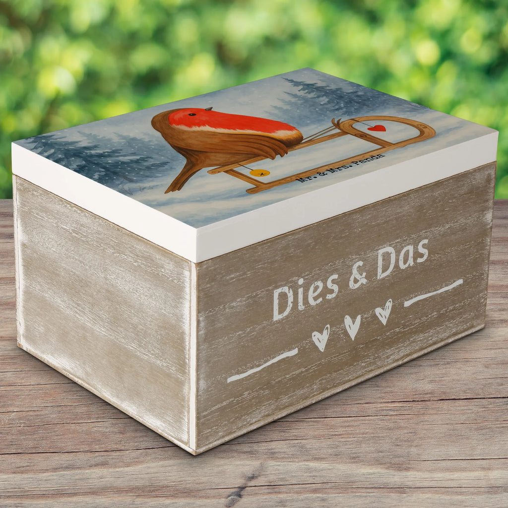 Holzkiste Rotkehlchen Schlitten Design Geschenkbox, Kiste, Dekokiste, Geschenkdose, Erinnerungsbox, Schatzkiste, XXL, Aufbewahrungsbox, Holzkiste, Erinnerungskiste, Truhe, Schatulle, Winter, Weihnachten, Weihnachtsdeko, Nikolaus, Advent, Heiligabend, Wintermotiv, Vogel, Schlitten