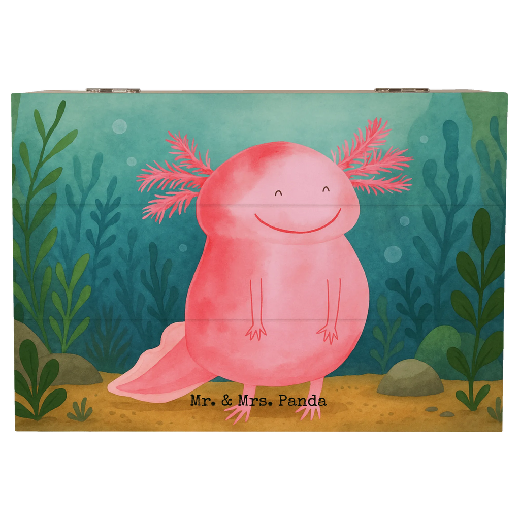 Holzkiste Axolotl Glücklich Design Erinnerungsbox, Geschenkdose, Holzkiste, Schatulle, Erinnerungskiste, Dekokiste, Aufbewahrungsbox, Kiste, XXL, Schatzkiste, Truhe, Geschenkbox, Axolotl, Molch, Lurche, Lurch, Motivation, Axolot, Schwanzlurch, gute Laune
