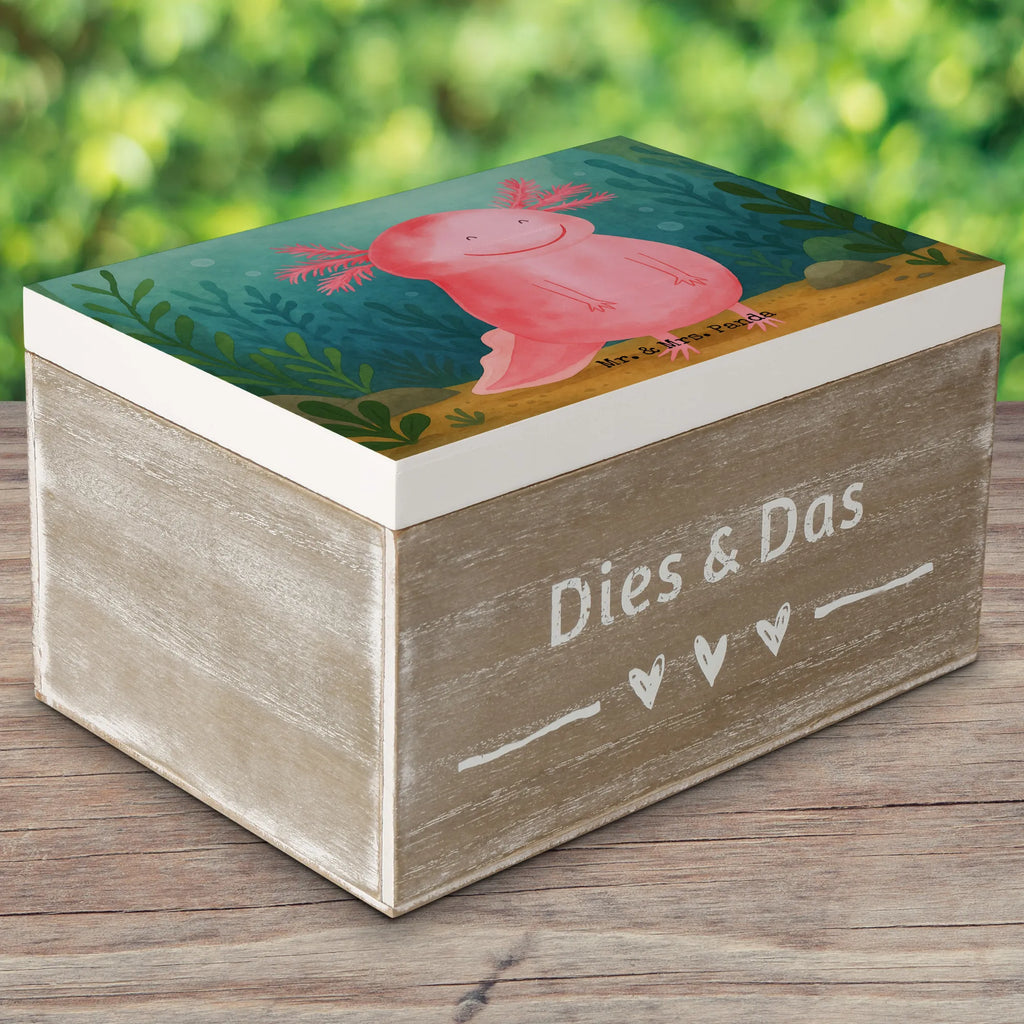 Holzkiste Axolotl Glücklich Design Erinnerungsbox, Geschenkdose, Holzkiste, Schatulle, Erinnerungskiste, Dekokiste, Aufbewahrungsbox, Kiste, XXL, Schatzkiste, Truhe, Geschenkbox, Axolotl, Molch, Lurche, Lurch, Motivation, Axolot, Schwanzlurch, gute Laune