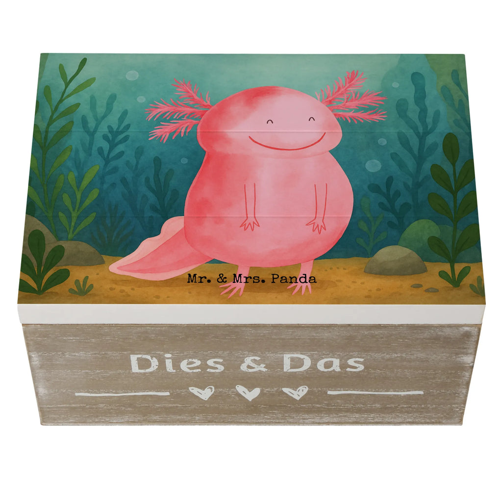Holzkiste Axolotl Glücklich Design Erinnerungsbox, Geschenkdose, Holzkiste, Schatulle, Erinnerungskiste, Dekokiste, Aufbewahrungsbox, Kiste, XXL, Schatzkiste, Truhe, Geschenkbox, Axolotl, Molch, Lurche, Lurch, Motivation, Axolot, Schwanzlurch, gute Laune