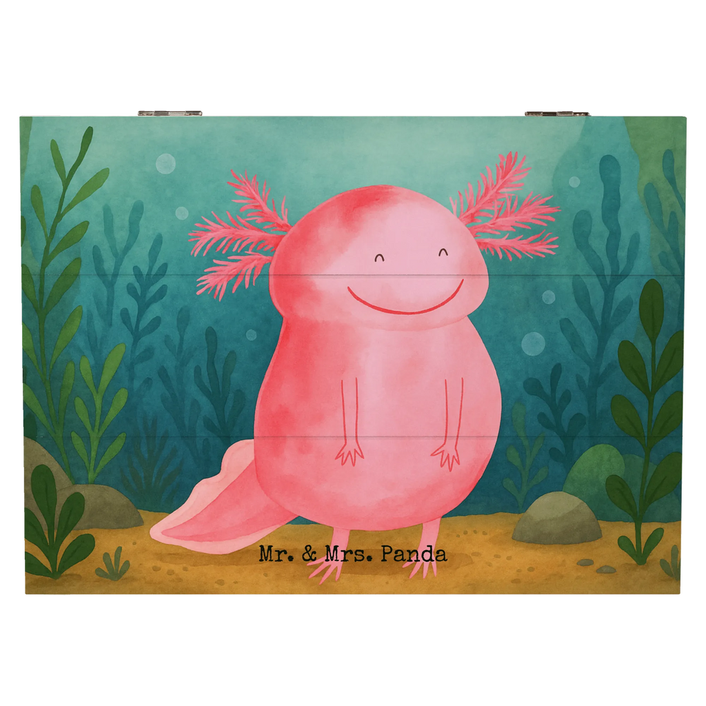 Holzkiste Axolotl Glücklich Design Erinnerungsbox, Geschenkdose, Holzkiste, Schatulle, Erinnerungskiste, Dekokiste, Aufbewahrungsbox, Kiste, XXL, Schatzkiste, Truhe, Geschenkbox, Axolotl, Molch, Lurche, Lurch, Motivation, Axolot, Schwanzlurch, gute Laune