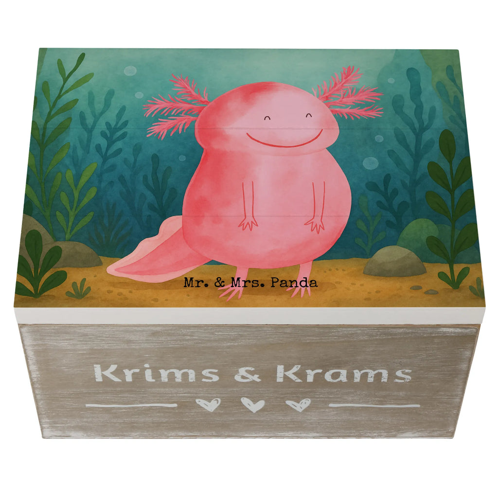 Holzkiste Axolotl Glücklich Design Erinnerungsbox, Geschenkdose, Holzkiste, Schatulle, Erinnerungskiste, Dekokiste, Aufbewahrungsbox, Kiste, XXL, Schatzkiste, Truhe, Geschenkbox, Axolotl, Molch, Lurche, Lurch, Motivation, Axolot, Schwanzlurch, gute Laune