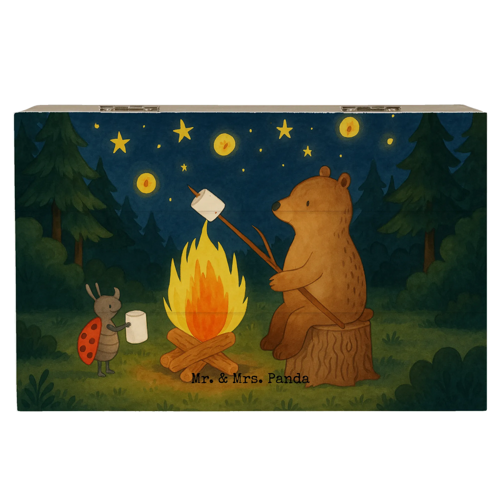 Holzkiste Bär & Marienkäfer Lagerfeuer Design Geschenkbox, Schatzkiste, Truhe, Geschenkdose, Holzkiste, Dekokiste, Erinnerungskiste, Aufbewahrungsbox, Erinnerungsbox, XXL, Kiste, Schatulle, Bär, Teddy, Teddybär, Lagerfeuer