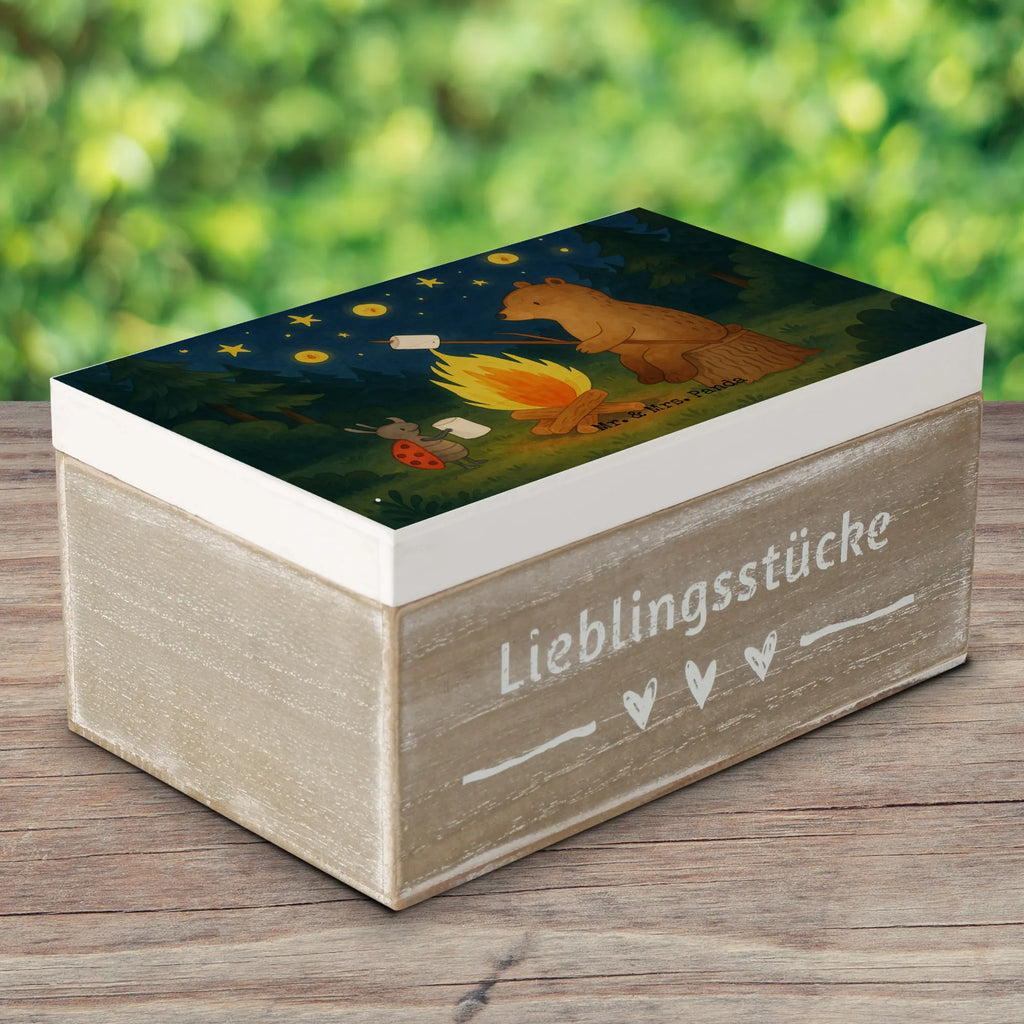 Holzkiste Bär & Marienkäfer Lagerfeuer Design Geschenkbox, Schatzkiste, Truhe, Geschenkdose, Holzkiste, Dekokiste, Erinnerungskiste, Aufbewahrungsbox, Erinnerungsbox, XXL, Kiste, Schatulle, Bär, Teddy, Teddybär, Lagerfeuer
