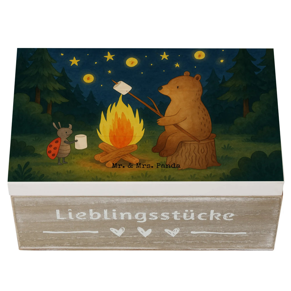 Holzkiste Bär & Marienkäfer Lagerfeuer Design Geschenkbox, Schatzkiste, Truhe, Geschenkdose, Holzkiste, Dekokiste, Erinnerungskiste, Aufbewahrungsbox, Erinnerungsbox, XXL, Kiste, Schatulle, Bär, Teddy, Teddybär, Lagerfeuer