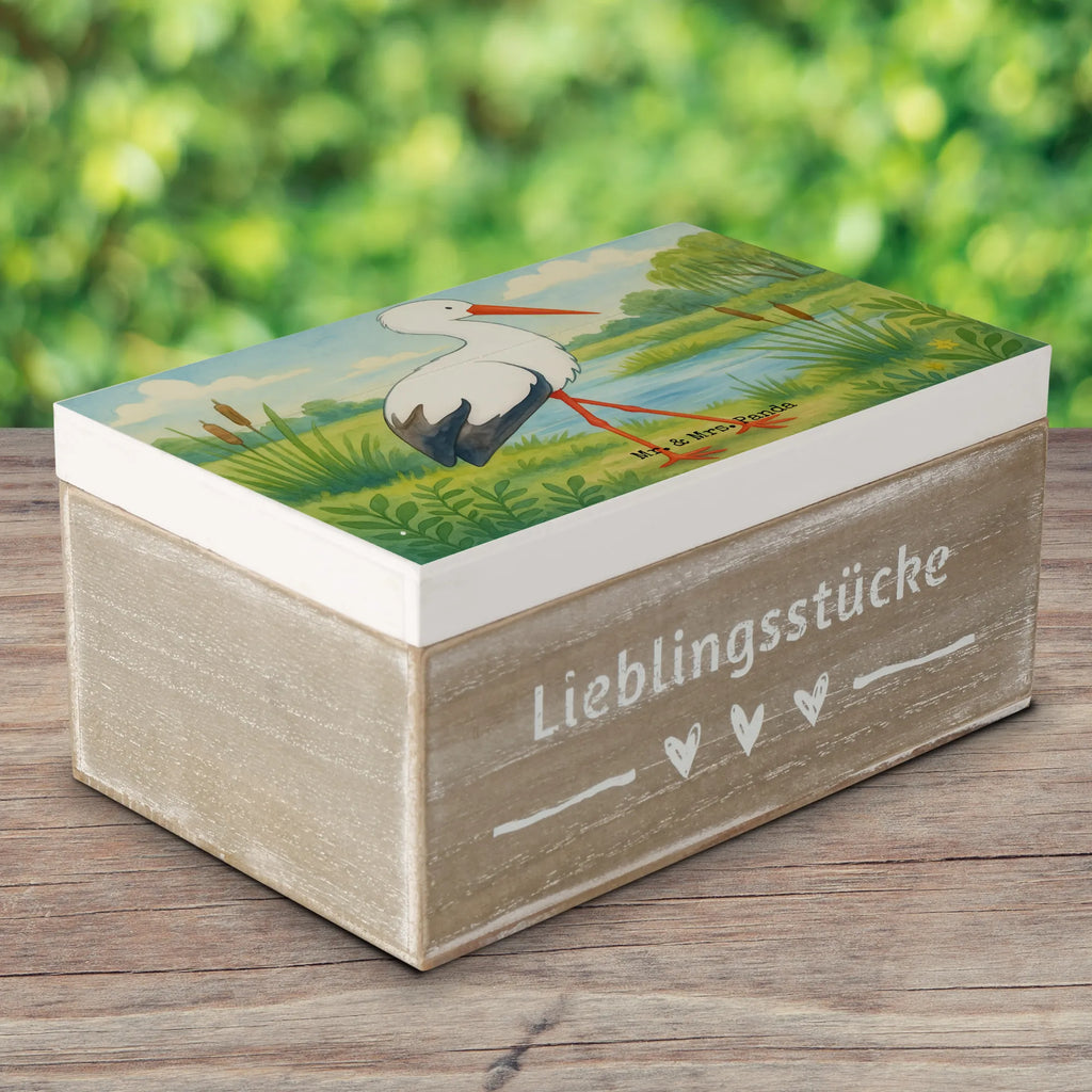 Holzkiste Storch Design Schatzkiste, Dekokiste, XXL, Geschenkdose, Erinnerungsbox, Erinnerungskiste, Holzkiste, Kiste, Geschenkbox, Aufbewahrungsbox, Truhe, Schatulle, Tiermotive, Gute Laune, lustige Sprüche, Tiere, Baby, Mutter werden, Mutter, Störche, Mütter, Storch, Babybauch, Schwanger, Schwangerschaft, Geburt