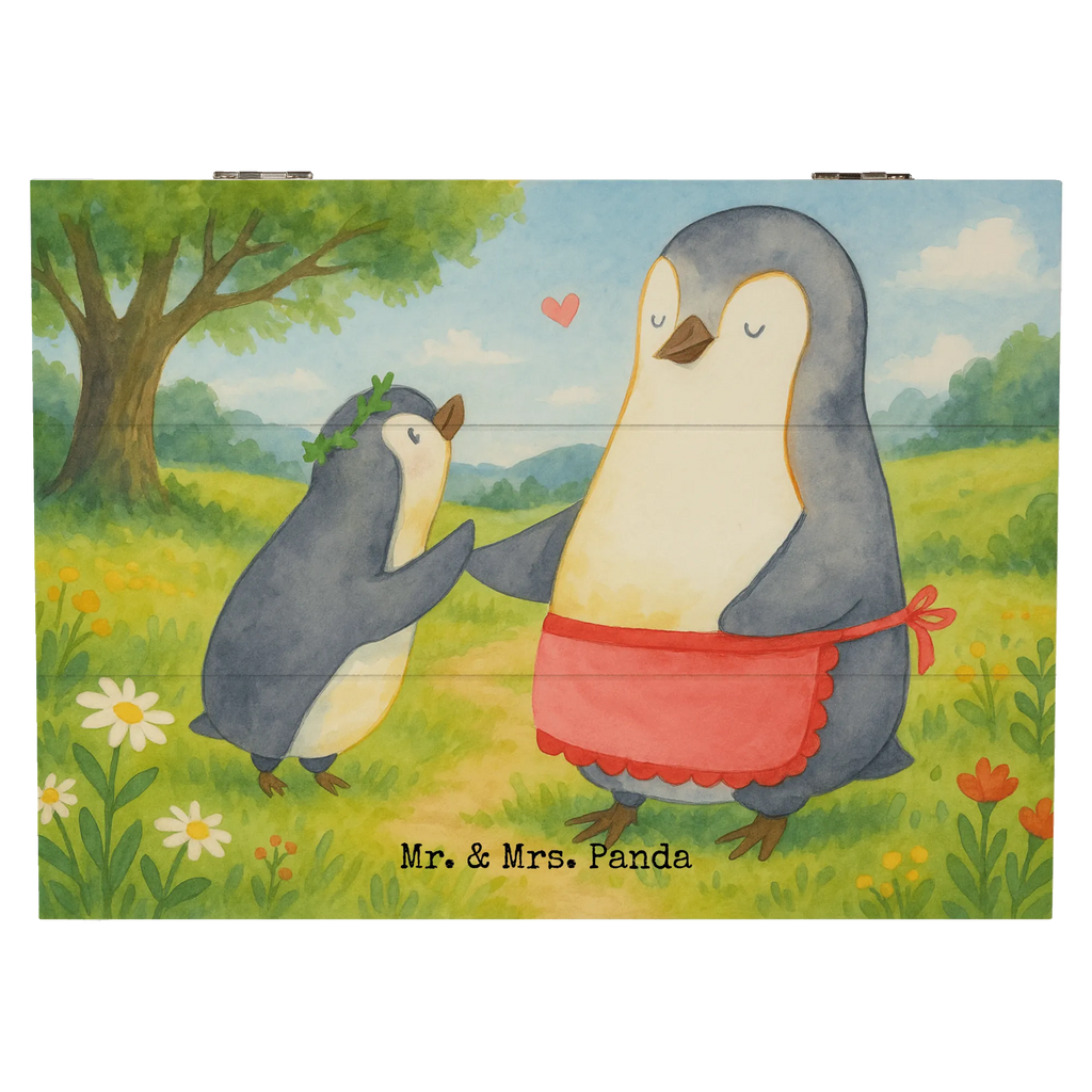 Wooden chest Penguin with child Design Aufbewahrungsbox, Dekokiste, XXL, Erinnerungskiste, Holzkiste, Erinnerungsbox, Truhe, Geschenkdose, Schatulle, Geschenkbox, Kiste, Schatzkiste, Familie, Vatertag, Muttertag, Bruder, Schwester, Mama, Papa, Oma, Opa, Mutti, Mami, Geburststag, Mutter, Geschenk