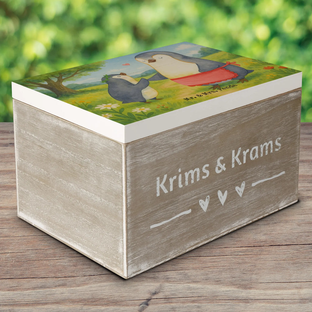 Wooden chest Penguin with child Design Aufbewahrungsbox, Dekokiste, XXL, Erinnerungskiste, Holzkiste, Erinnerungsbox, Truhe, Geschenkdose, Schatulle, Geschenkbox, Kiste, Schatzkiste, Familie, Vatertag, Muttertag, Bruder, Schwester, Mama, Papa, Oma, Opa, Mutti, Mami, Geburststag, Mutter, Geschenk