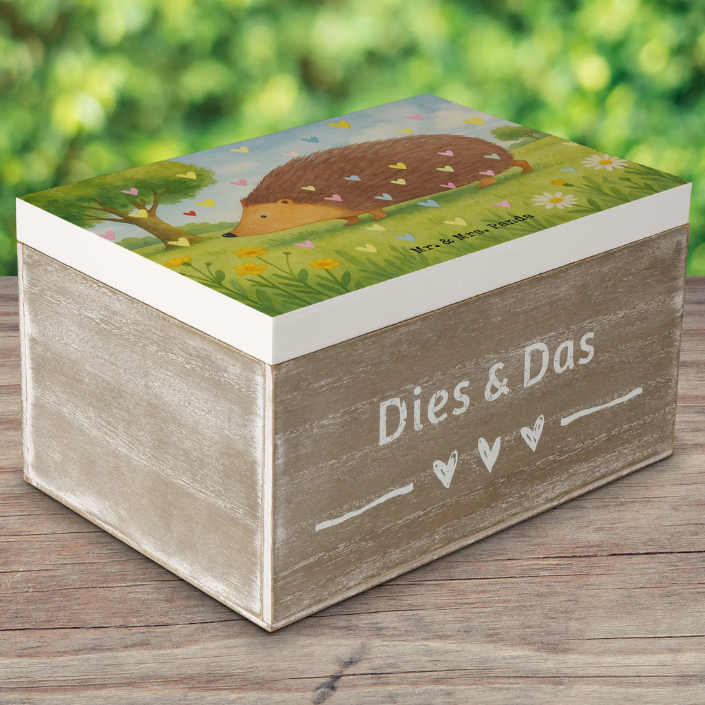 Skrzynia drewniana jeż serca Design Holzkiste, Dekokiste, Erinnerungskiste, Aufbewahrungsbox, Geschenkdose, Geschenkbox, Erinnerungsbox, Kiste, Schatzkiste, XXL, Truhe, Schatulle, Tiermotive, Gute Laune, lustige Sprüche, Tiere, Vertrauen, Igel, Liebe, Kuss, Leben, Herz, Herzen