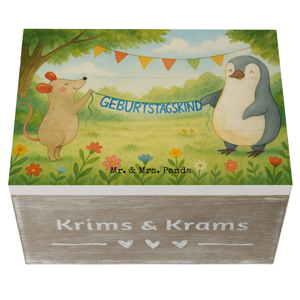 Holzkiste Maus Pinguin Geburtstag Design Schatzkiste, Erinnerungsbox, Geschenkdose, Truhe, Aufbewahrungsbox, XXL, Geschenkbox, Erinnerungskiste, Kiste, Holzkiste, Dekokiste, Schatulle, Geburtstag, Geburtstagsgeschenk, Geschenk, Geburtstagsfeier, Pinguin, Happy Birthday, Geburtstage, Maus