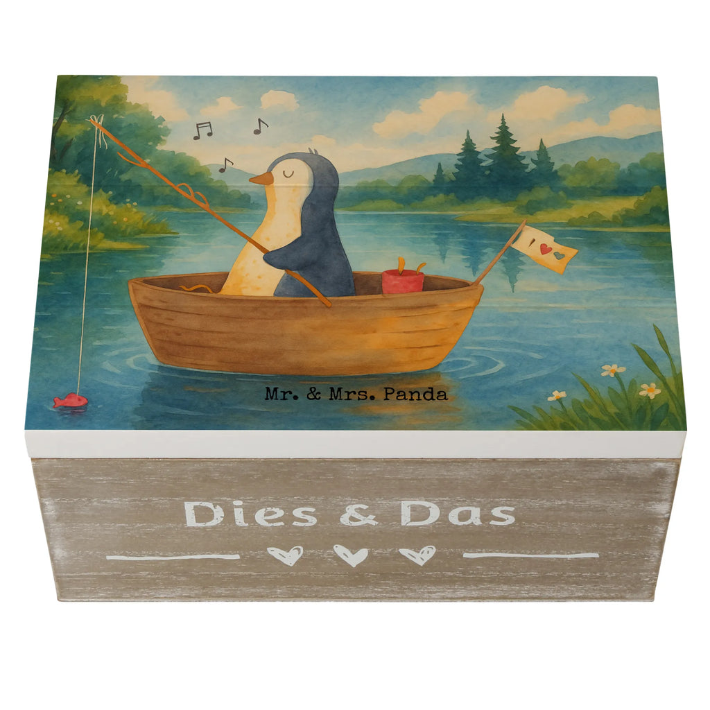 Holzkiste Pinguin Angelboot Design Geschenkbox, Geschenkdose, Dekokiste, Truhe, Erinnerungskiste, Holzkiste, Erinnerungsbox, Kiste, Aufbewahrungsbox, Schatzkiste, XXL, Schatulle, Pinguin, Trennung, Neustart, Pinguine, genießen, Geschenkidee Liebeskummer, Angelboot, Lebenslust, Neuanfang, Motivation, Angeln, Scheidung, Boot, Leben