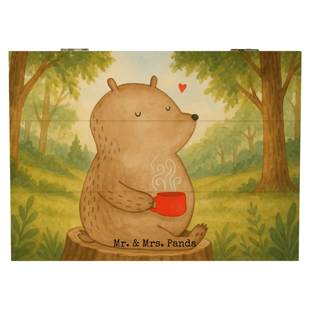 Holzkiste Bär Kaffee Design Erinnerungskiste, Aufbewahrungsbox, Dekokiste, Truhe, XXL, Erinnerungsbox, Geschenkbox, Schatzkiste, Holzkiste, Schatulle, Geschenkdose, Kiste, Bär, Teddy, Teddybär, guten Morgen, Welt erobern, Morgenroutine, Welt retten, Motivation, Bären, Coffee, Kaffee