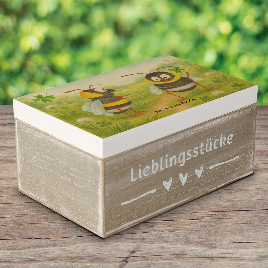 Holzkiste Hummeln Kleeblatt Design Schatzkiste, XXL, Truhe, Geschenkdose, Geschenkbox, Erinnerungsbox, Dekokiste, Holzkiste, Schatulle, Aufbewahrungsbox, Kiste, Erinnerungskiste, Tiermotive, Gute Laune, lustige Sprüche, Tiere, Biene Deko, Spruch fröhlich, Biene, glücklich werden, Spruch positiv, glücklich sein, Hummel, Spruch schön