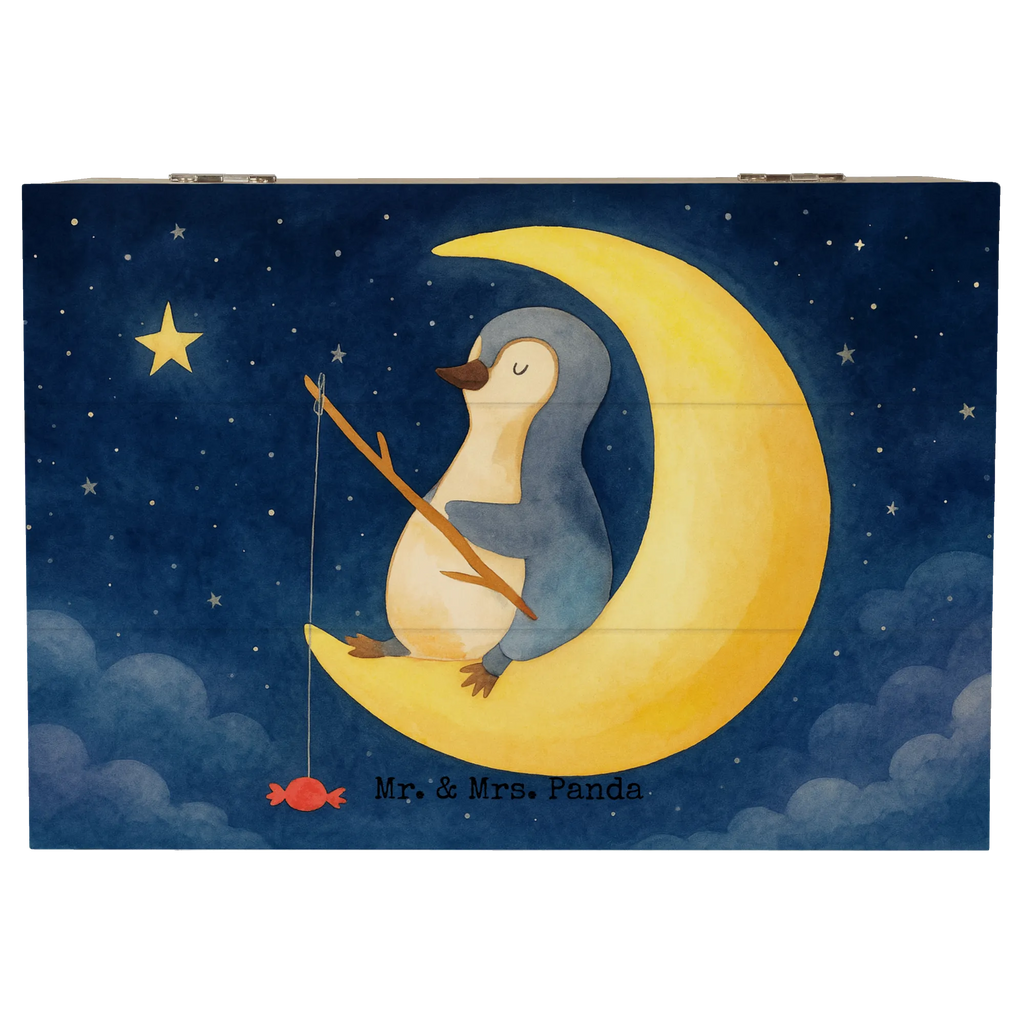 Holzkiste Pinguin Mond Design Geschenkdose, Kiste, Erinnerungskiste, Dekokiste, Schatulle, Truhe, Holzkiste, Aufbewahrungsbox, Erinnerungsbox, Schatzkiste, XXL, Geschenkbox, Pinguin, Einschlafen, Schlafzimmer, schlafen, Spruch, Schlafstörungen, Pinguine, Nachtruhe, Gästezimmer