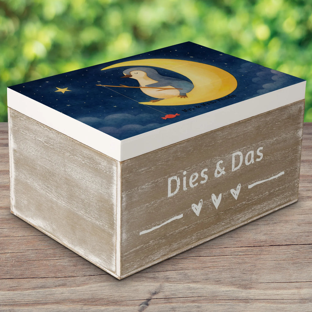 Holzkiste Pinguin Mond Design Geschenkdose, Kiste, Erinnerungskiste, Dekokiste, Schatulle, Truhe, Holzkiste, Aufbewahrungsbox, Erinnerungsbox, Schatzkiste, XXL, Geschenkbox, Pinguin, Einschlafen, Schlafzimmer, schlafen, Spruch, Schlafstörungen, Pinguine, Nachtruhe, Gästezimmer