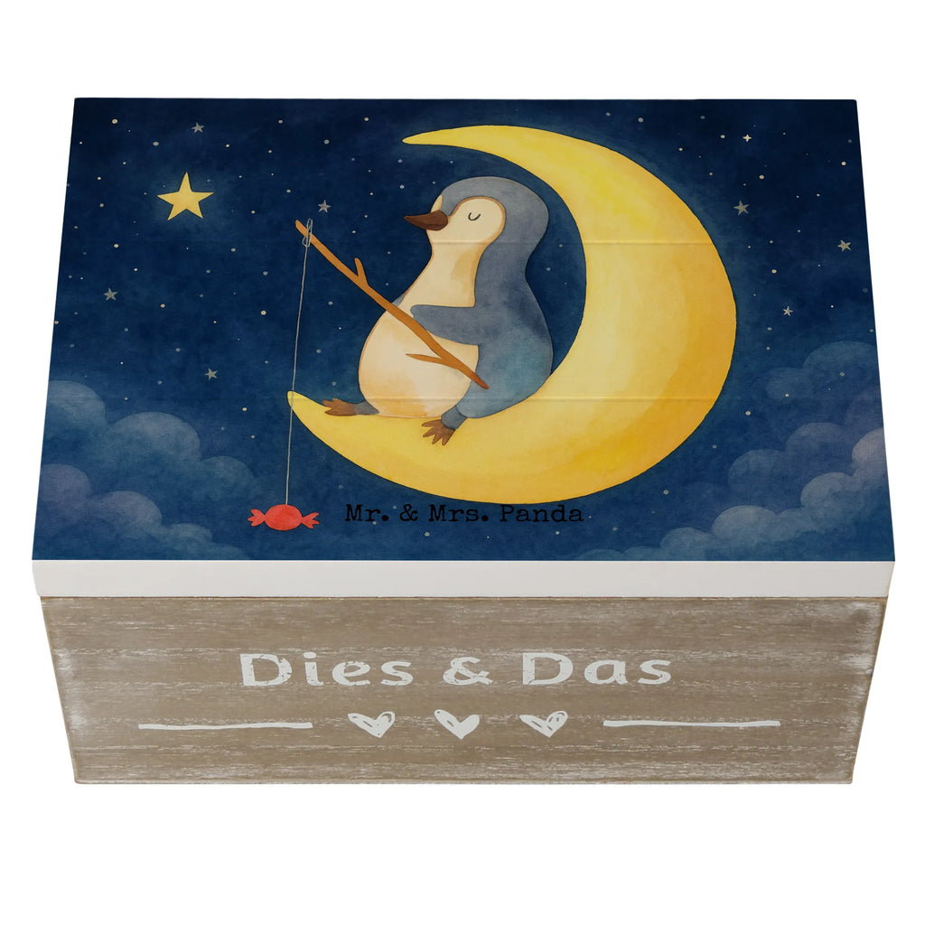 Holzkiste Pinguin Mond Design Geschenkdose, Kiste, Erinnerungskiste, Dekokiste, Schatulle, Truhe, Holzkiste, Aufbewahrungsbox, Erinnerungsbox, Schatzkiste, XXL, Geschenkbox, Pinguin, Einschlafen, Schlafzimmer, schlafen, Spruch, Schlafstörungen, Pinguine, Nachtruhe, Gästezimmer