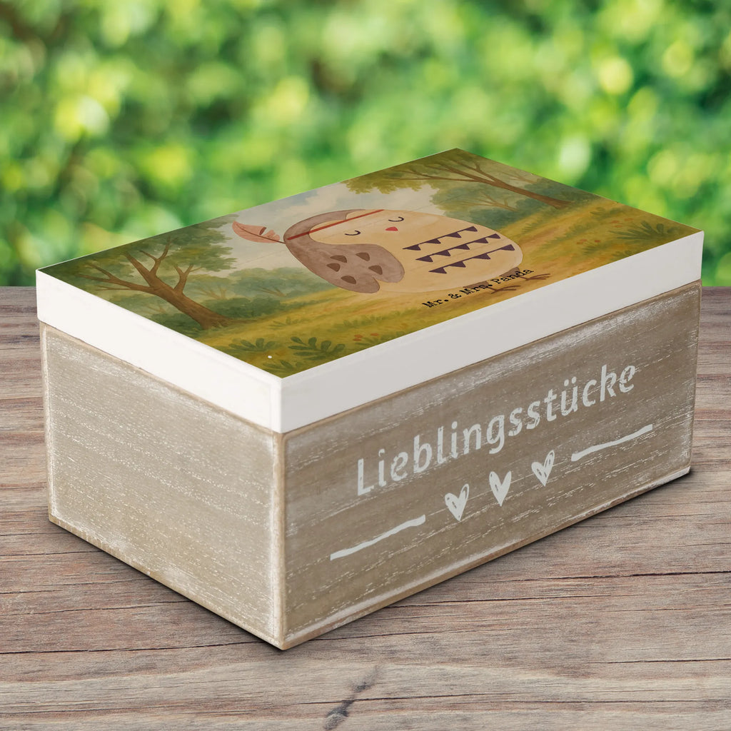 Holzkiste Eule Federschmuck Design Schatzkiste, Schatulle, Geschenkbox, Geschenkdose, Kiste, Holzkiste, Aufbewahrungsbox, Truhe, Erinnerungsbox, Erinnerungskiste, XXL, Dekokiste, Eule, Reisespruch, Eule Deko, Owl, Dekoration, Das Leben ist ein Abenteuer, Federschmuck