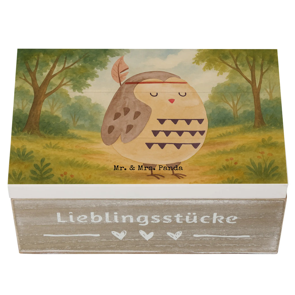 Holzkiste Eule Federschmuck Design Schatzkiste, Schatulle, Geschenkbox, Geschenkdose, Kiste, Holzkiste, Aufbewahrungsbox, Truhe, Erinnerungsbox, Erinnerungskiste, XXL, Dekokiste, Eule, Reisespruch, Eule Deko, Owl, Dekoration, Das Leben ist ein Abenteuer, Federschmuck