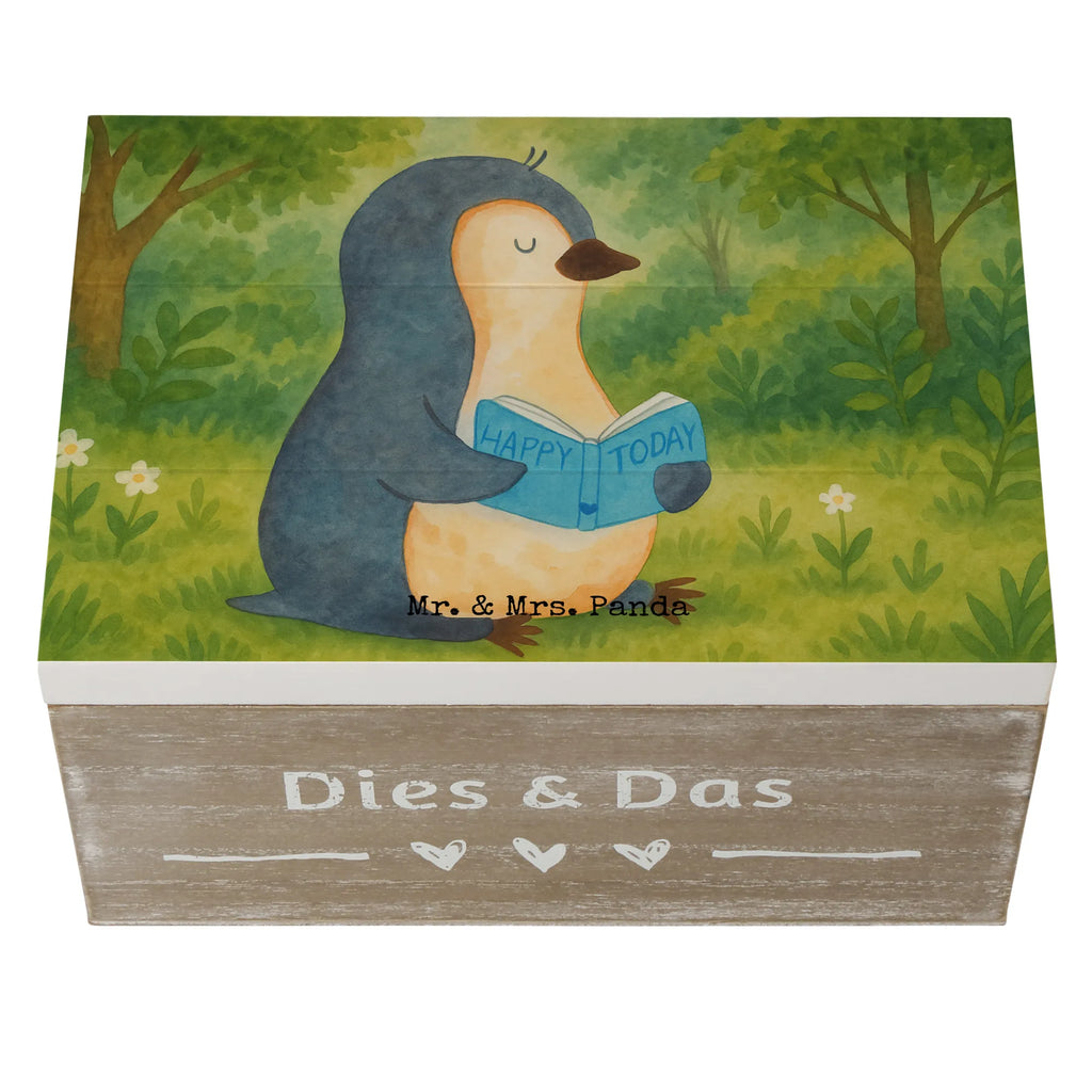 Wooden chest Penguin A book Design Geschenkdose, Erinnerungskiste, XXL, Aufbewahrungsbox, Kiste, Truhe, Geschenkbox, Erinnerungsbox, Holzkiste, Dekokiste, Schatulle, Schatzkiste, Pinguin, Faulenzen, Freizeit, Urlaub, Pinguine, Lesen, Nichtstun, Ferien, Bücherwurm, Buch