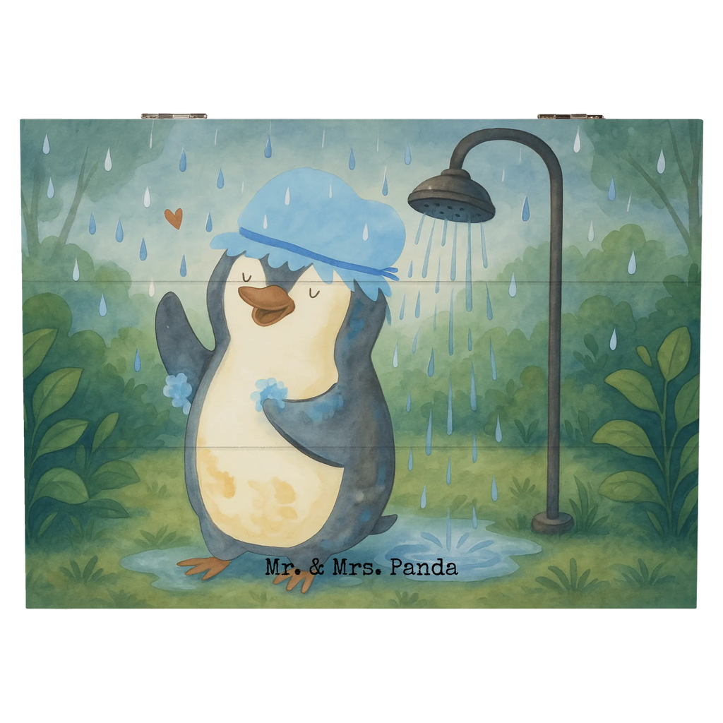 Wooden chest Penguin have a shower Design Schatzkiste, Aufbewahrungsbox, Geschenkdose, Dekokiste, Erinnerungsbox, Erinnerungskiste, Holzkiste, Schatulle, XXL, Truhe, Geschenkbox, Kiste, Pinguin, Motivation, Neustart, Neuanfang, duschen, Lebensmotto, Dusche, glücklich sein, Pinguine