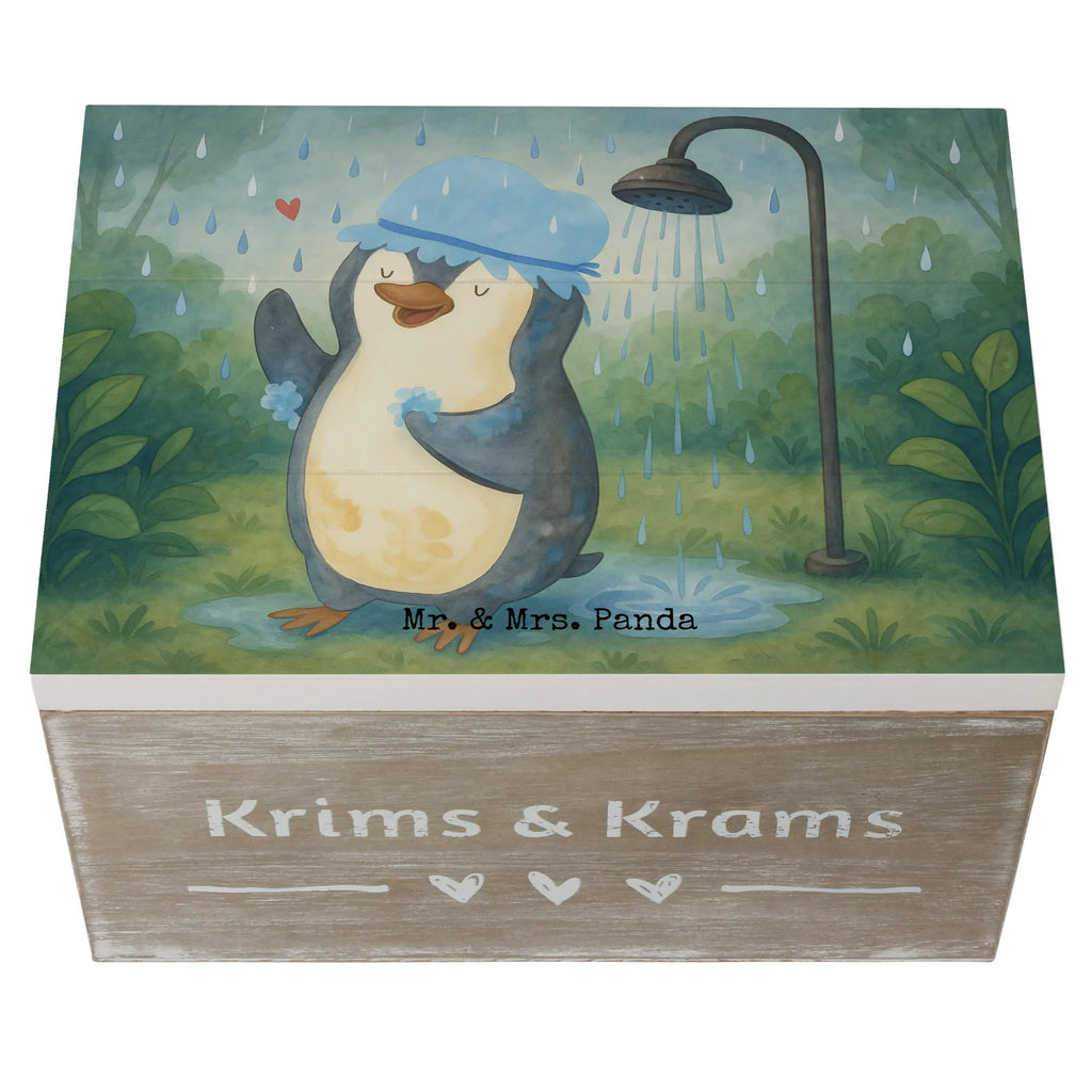 Wooden chest Penguin have a shower Design Schatzkiste, Aufbewahrungsbox, Geschenkdose, Dekokiste, Erinnerungsbox, Erinnerungskiste, Holzkiste, Schatulle, XXL, Truhe, Geschenkbox, Kiste, Pinguin, Motivation, Neustart, Neuanfang, duschen, Lebensmotto, Dusche, glücklich sein, Pinguine