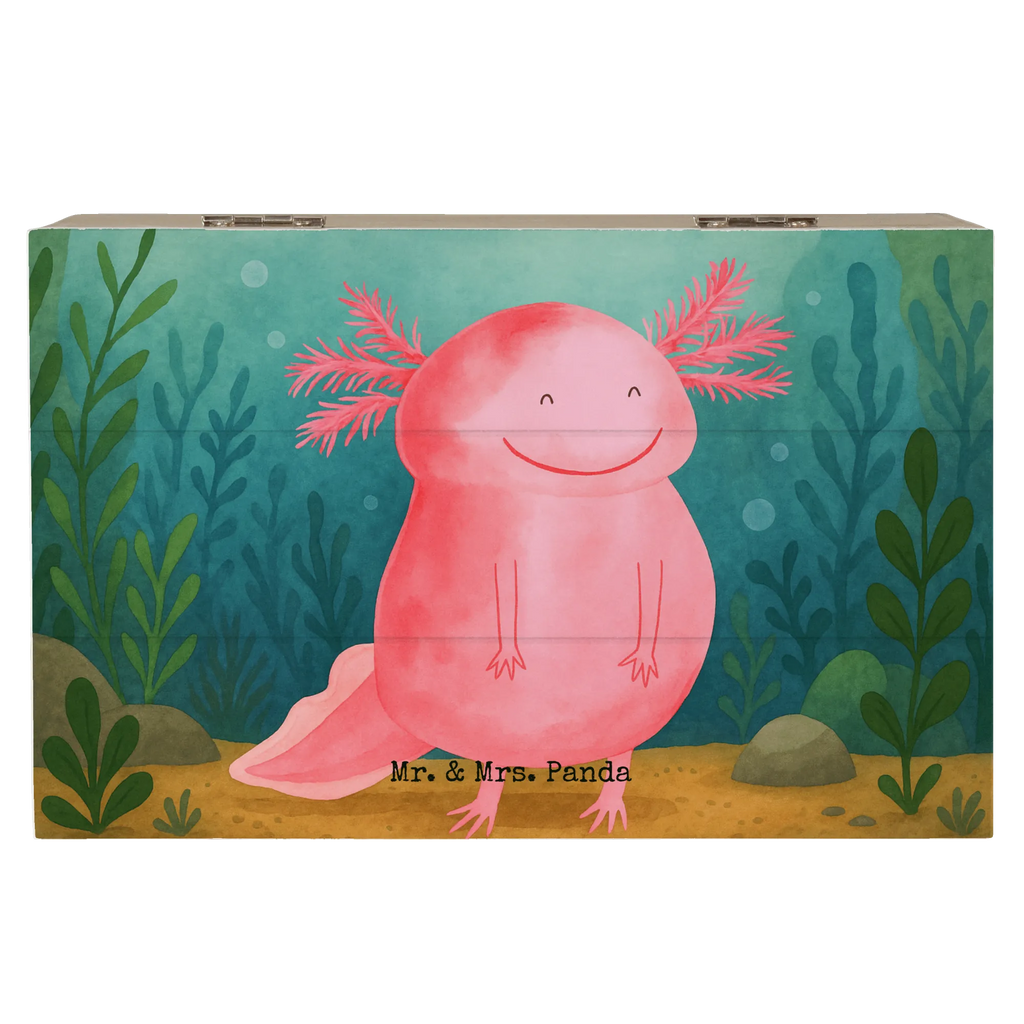 Holzkiste Axolotl Glücklich Design Erinnerungsbox, Geschenkdose, Holzkiste, Schatulle, Erinnerungskiste, Dekokiste, Aufbewahrungsbox, Kiste, XXL, Schatzkiste, Truhe, Geschenkbox, Axolotl, Molch, Lurche, Lurch, Motivation, Axolot, Schwanzlurch, gute Laune