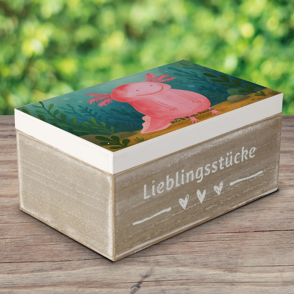 Holzkiste Axolotl Glücklich Design Erinnerungsbox, Geschenkdose, Holzkiste, Schatulle, Erinnerungskiste, Dekokiste, Aufbewahrungsbox, Kiste, XXL, Schatzkiste, Truhe, Geschenkbox, Axolotl, Molch, Lurche, Lurch, Motivation, Axolot, Schwanzlurch, gute Laune