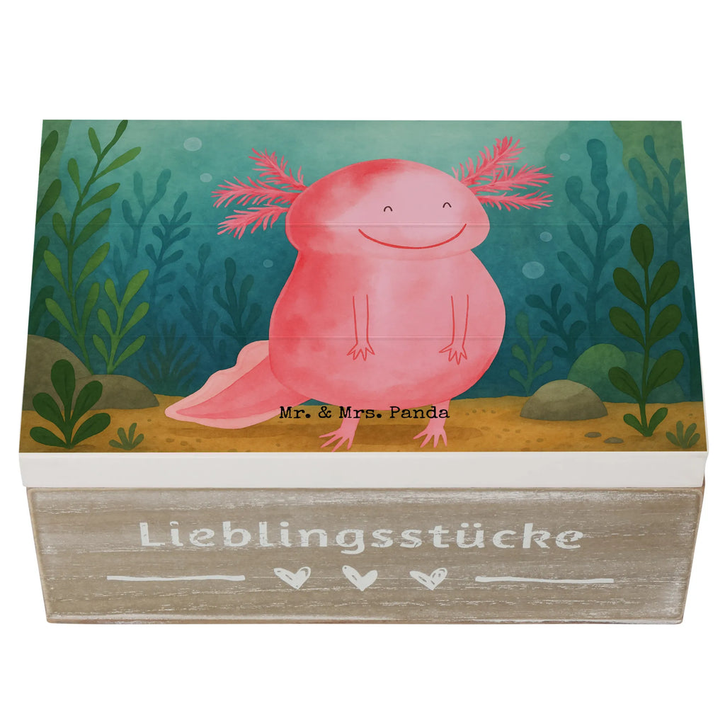 Holzkiste Axolotl Glücklich Design Erinnerungsbox, Geschenkdose, Holzkiste, Schatulle, Erinnerungskiste, Dekokiste, Aufbewahrungsbox, Kiste, XXL, Schatzkiste, Truhe, Geschenkbox, Axolotl, Molch, Lurche, Lurch, Motivation, Axolot, Schwanzlurch, gute Laune