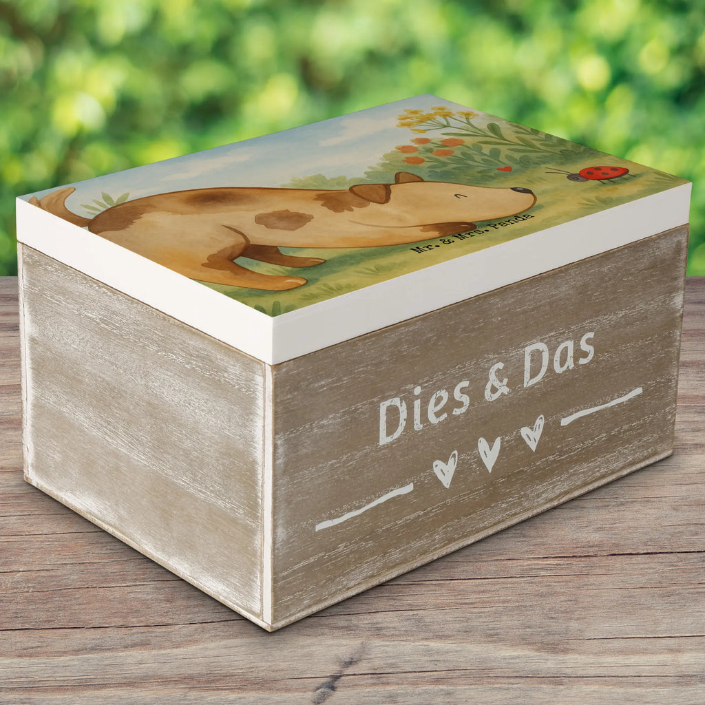 Holzkiste Hund Marienkäfer Design Geschenkbox, Kiste, Schatulle, Truhe, Schatzkiste, XXL, Holzkiste, Geschenkdose, Aufbewahrungsbox, Dekokiste, Erinnerungskiste, Erinnerungsbox, Hund, Hundemotiv, Haustier, Hunderasse, Tierliebhaber, Hundebesitzer, Sprüche, Hunde, Hundespruch, Mischlinghund, Mischling, Marienkäfer