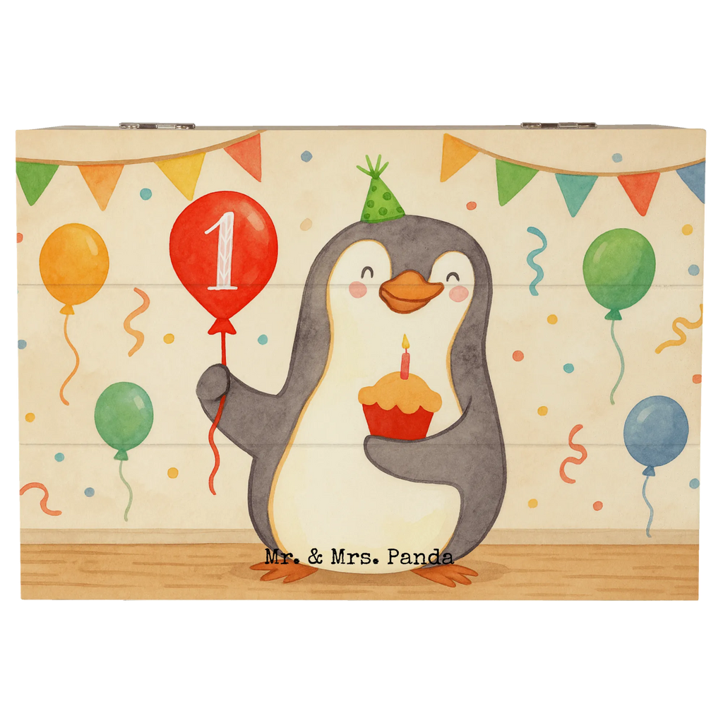 Holzkiste 1. Geburtstag Pinguin Luftballon Design Schatulle, Truhe, Erinnerungskiste, Kiste, Schatzkiste, Holzkiste, Erinnerungsbox, Geschenkdose, Geschenkbox, Aufbewahrungsbox, Dekokiste, XXL, Geburtstag, Geburtstagsgeschenk, Geschenk, Pinguin, Geburtstagsfeier, Happy Birthday, Geburtstage