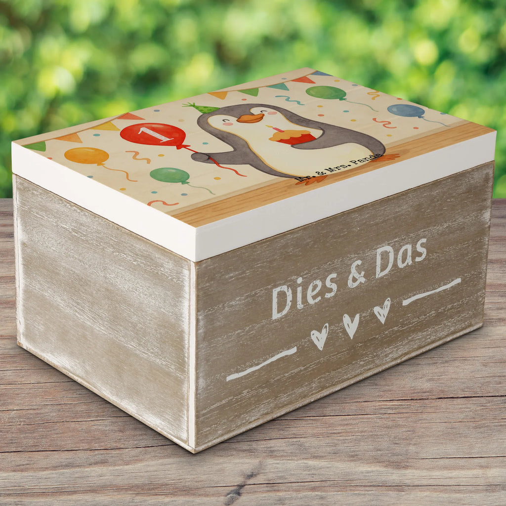 Holzkiste 1. Geburtstag Pinguin Luftballon Design Schatulle, Truhe, Erinnerungskiste, Kiste, Schatzkiste, Holzkiste, Erinnerungsbox, Geschenkdose, Geschenkbox, Aufbewahrungsbox, Dekokiste, XXL, Geburtstag, Geburtstagsgeschenk, Geschenk, Pinguin, Geburtstagsfeier, Happy Birthday, Geburtstage