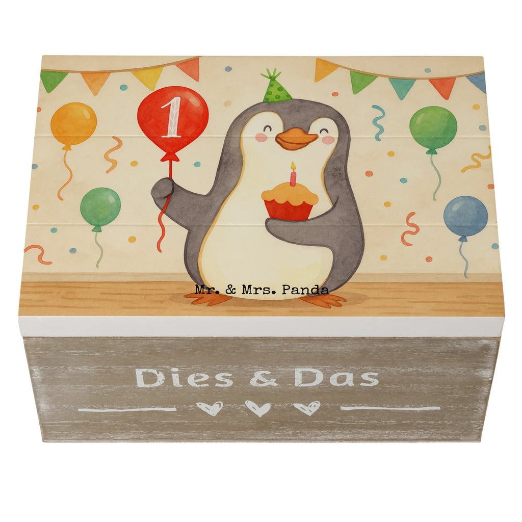 Holzkiste 1. Geburtstag Pinguin Luftballon Design Schatulle, Truhe, Erinnerungskiste, Kiste, Schatzkiste, Holzkiste, Erinnerungsbox, Geschenkdose, Geschenkbox, Aufbewahrungsbox, Dekokiste, XXL, Geburtstag, Geburtstagsgeschenk, Geschenk, Pinguin, Geburtstagsfeier, Happy Birthday, Geburtstage