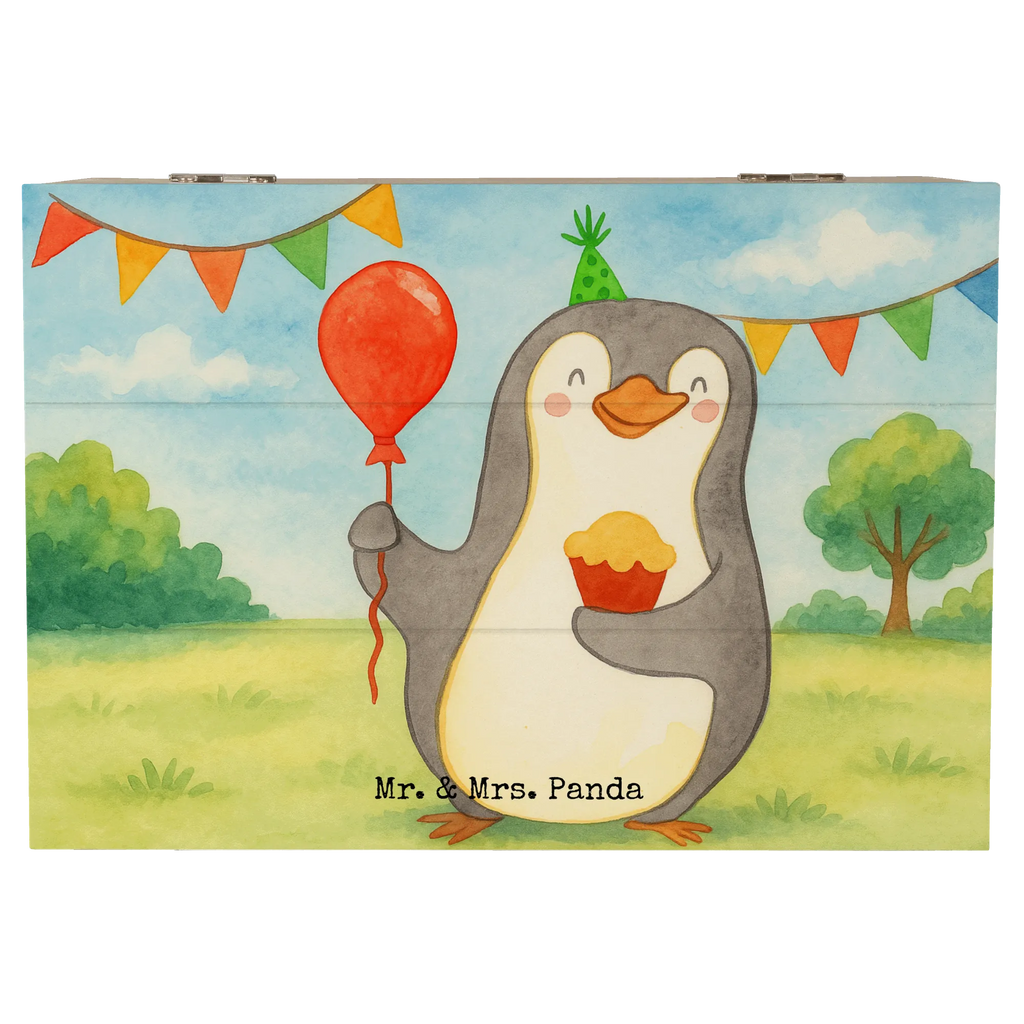 Holzkiste Pinguin Geburtstag Design Dekokiste, XXL, Schatulle, Aufbewahrungsbox, Geschenkdose, Kiste, Erinnerungsbox, Geschenkbox, Schatzkiste, Truhe, Holzkiste, Erinnerungskiste, Geburtstag, Geburtstagsgeschenk, Geschenk, Feiern, Kuchen, Torte, Party, Geschenke