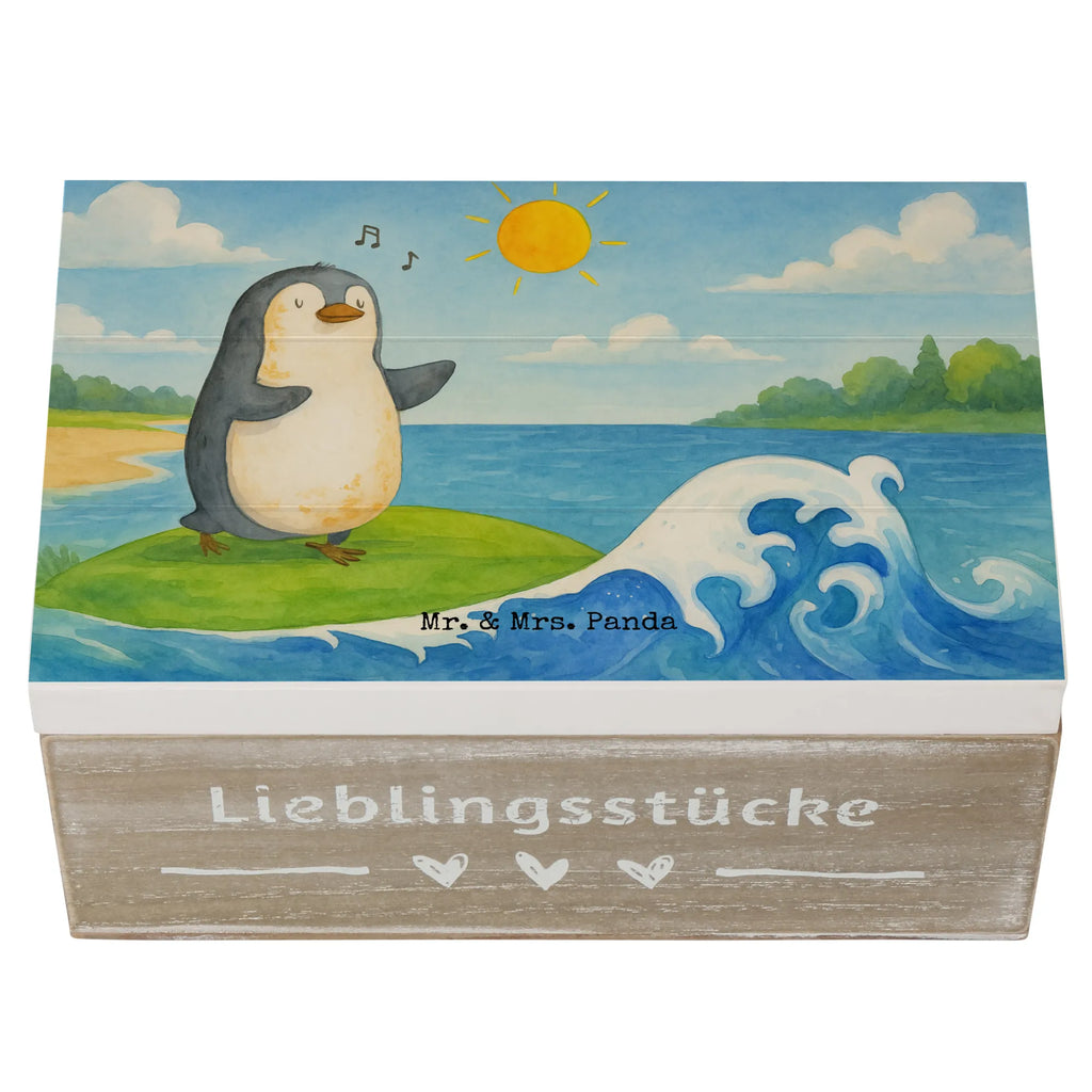 Holzkiste Pinguin Surfer Design Truhe, XXL, Kiste, Erinnerungsbox, Geschenkdose, Holzkiste, Geschenkbox, Erinnerungskiste, Schatzkiste, Schatulle, Aufbewahrungsbox, Dekokiste, Pinguin, Hawaii, Wellen, Pinguine, Portugal, Urlaub, surfen, Surfer, Wellen reiten