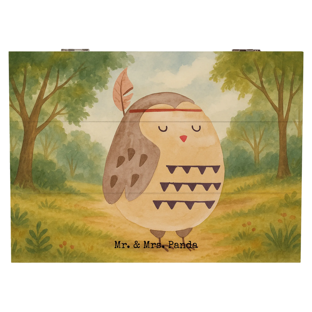 Holzkiste Eule Federschmuck Design Schatzkiste, Schatulle, Geschenkbox, Geschenkdose, Kiste, Holzkiste, Aufbewahrungsbox, Truhe, Erinnerungsbox, Erinnerungskiste, XXL, Dekokiste, Eule, Reisespruch, Eule Deko, Owl, Dekoration, Das Leben ist ein Abenteuer, Federschmuck