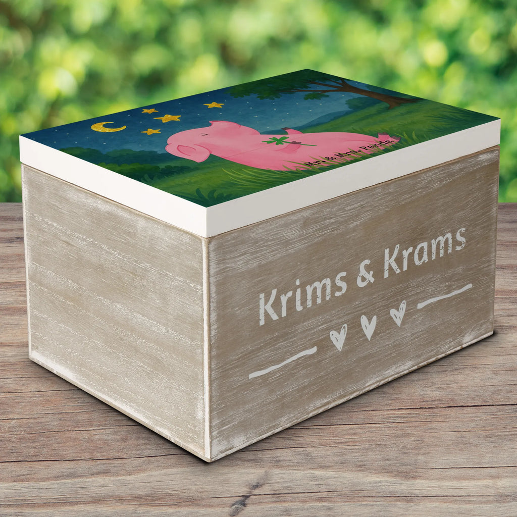 Skrzynia drewniana świnia Szczęście Design Erinnerungsbox, Holzkiste, Schatzkiste, Schatulle, Geschenkbox, Kiste, Dekokiste, Truhe, Geschenkdose, Erinnerungskiste, Aufbewahrungsbox, XXL, Tiermotive, Gute Laune, lustige Sprüche, Tiere, Motivation, Schwein, Glücksschwein. Glück, Glücksbringer, Schweinchen, Sterne, Ziele, Träume, Sernchen
