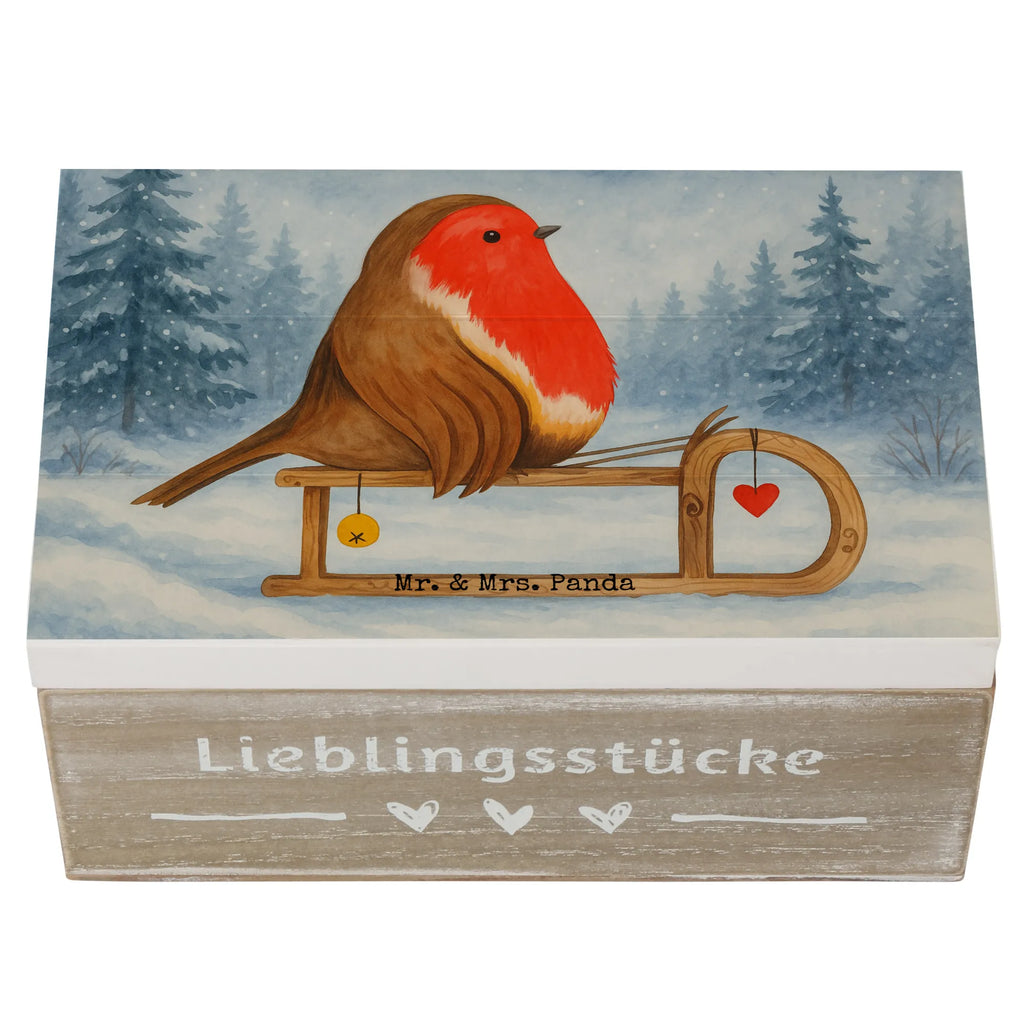 Holzkiste Rotkehlchen Schlitten Design Geschenkbox, Kiste, Dekokiste, Geschenkdose, Erinnerungsbox, Schatzkiste, XXL, Aufbewahrungsbox, Holzkiste, Erinnerungskiste, Truhe, Schatulle, Winter, Weihnachten, Weihnachtsdeko, Nikolaus, Advent, Heiligabend, Wintermotiv, Vogel, Schlitten