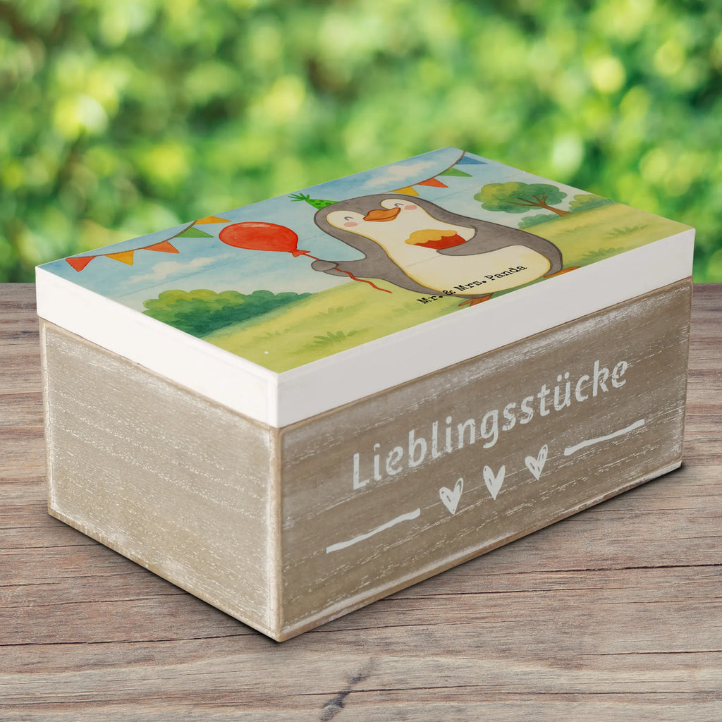 Holzkiste Pinguin Geburtstag Design Dekokiste, XXL, Schatulle, Aufbewahrungsbox, Geschenkdose, Kiste, Erinnerungsbox, Geschenkbox, Schatzkiste, Truhe, Holzkiste, Erinnerungskiste, Geburtstag, Geburtstagsgeschenk, Geschenk, Feiern, Kuchen, Torte, Party, Geschenke