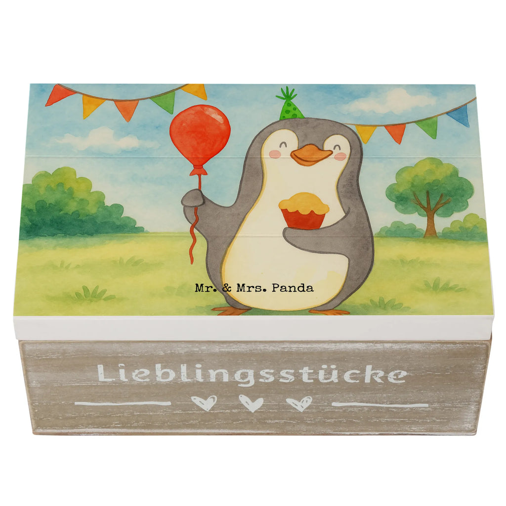 Holzkiste Pinguin Geburtstag Design Dekokiste, XXL, Schatulle, Aufbewahrungsbox, Geschenkdose, Kiste, Erinnerungsbox, Geschenkbox, Schatzkiste, Truhe, Holzkiste, Erinnerungskiste, Geburtstag, Geburtstagsgeschenk, Geschenk, Feiern, Kuchen, Torte, Party, Geschenke