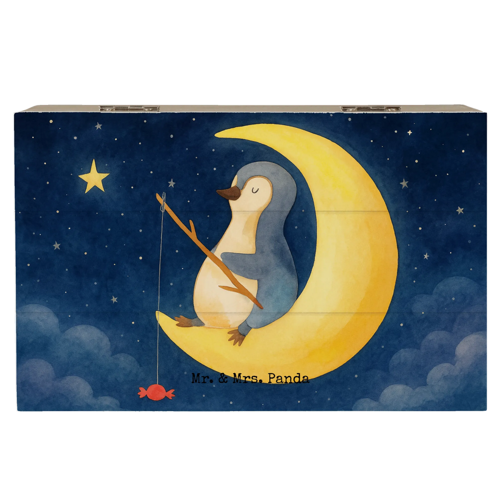 Holzkiste Pinguin Mond Design Geschenkdose, Kiste, Erinnerungskiste, Dekokiste, Schatulle, Truhe, Holzkiste, Aufbewahrungsbox, Erinnerungsbox, Schatzkiste, XXL, Geschenkbox, Pinguin, Einschlafen, Schlafzimmer, schlafen, Spruch, Schlafstörungen, Pinguine, Nachtruhe, Gästezimmer