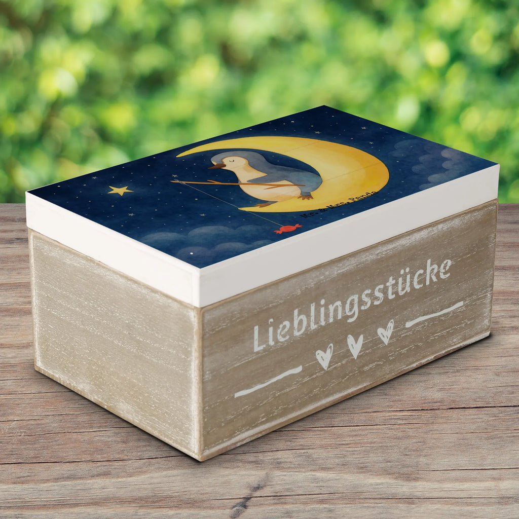 Holzkiste Pinguin Mond Design Geschenkdose, Kiste, Erinnerungskiste, Dekokiste, Schatulle, Truhe, Holzkiste, Aufbewahrungsbox, Erinnerungsbox, Schatzkiste, XXL, Geschenkbox, Pinguin, Einschlafen, Schlafzimmer, schlafen, Spruch, Schlafstörungen, Pinguine, Nachtruhe, Gästezimmer