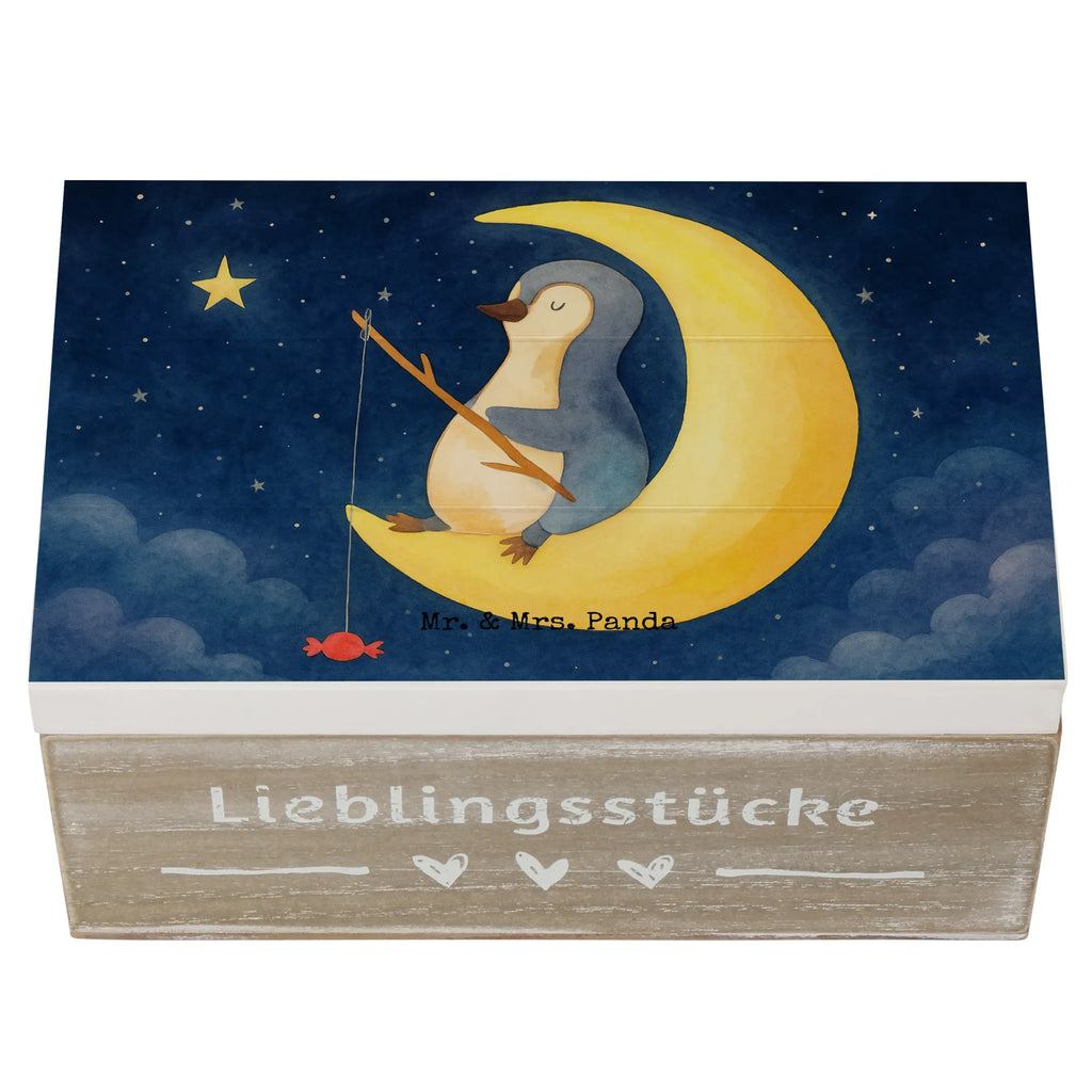 Holzkiste Pinguin Mond Design Geschenkdose, Kiste, Erinnerungskiste, Dekokiste, Schatulle, Truhe, Holzkiste, Aufbewahrungsbox, Erinnerungsbox, Schatzkiste, XXL, Geschenkbox, Pinguin, Einschlafen, Schlafzimmer, schlafen, Spruch, Schlafstörungen, Pinguine, Nachtruhe, Gästezimmer