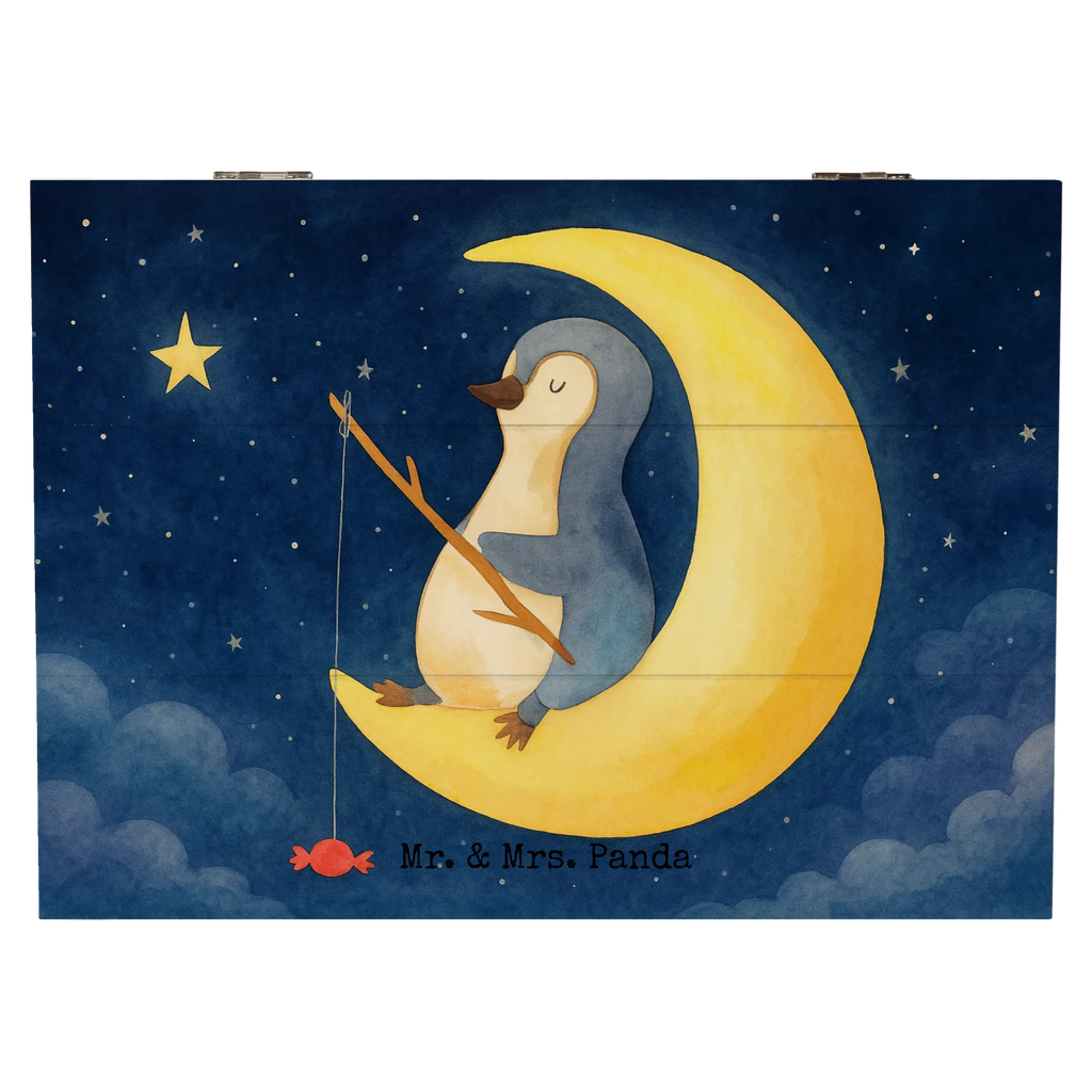 Holzkiste Pinguin Mond Design Geschenkdose, Kiste, Erinnerungskiste, Dekokiste, Schatulle, Truhe, Holzkiste, Aufbewahrungsbox, Erinnerungsbox, Schatzkiste, XXL, Geschenkbox, Pinguin, Einschlafen, Schlafzimmer, schlafen, Spruch, Schlafstörungen, Pinguine, Nachtruhe, Gästezimmer
