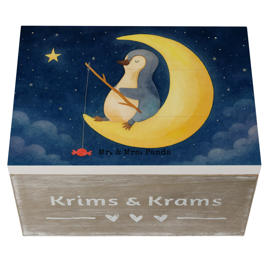 Holzkiste Pinguin Mond Design Geschenkdose, Kiste, Erinnerungskiste, Dekokiste, Schatulle, Truhe, Holzkiste, Aufbewahrungsbox, Erinnerungsbox, Schatzkiste, XXL, Geschenkbox, Pinguin, Einschlafen, Schlafzimmer, schlafen, Spruch, Schlafstörungen, Pinguine, Nachtruhe, Gästezimmer