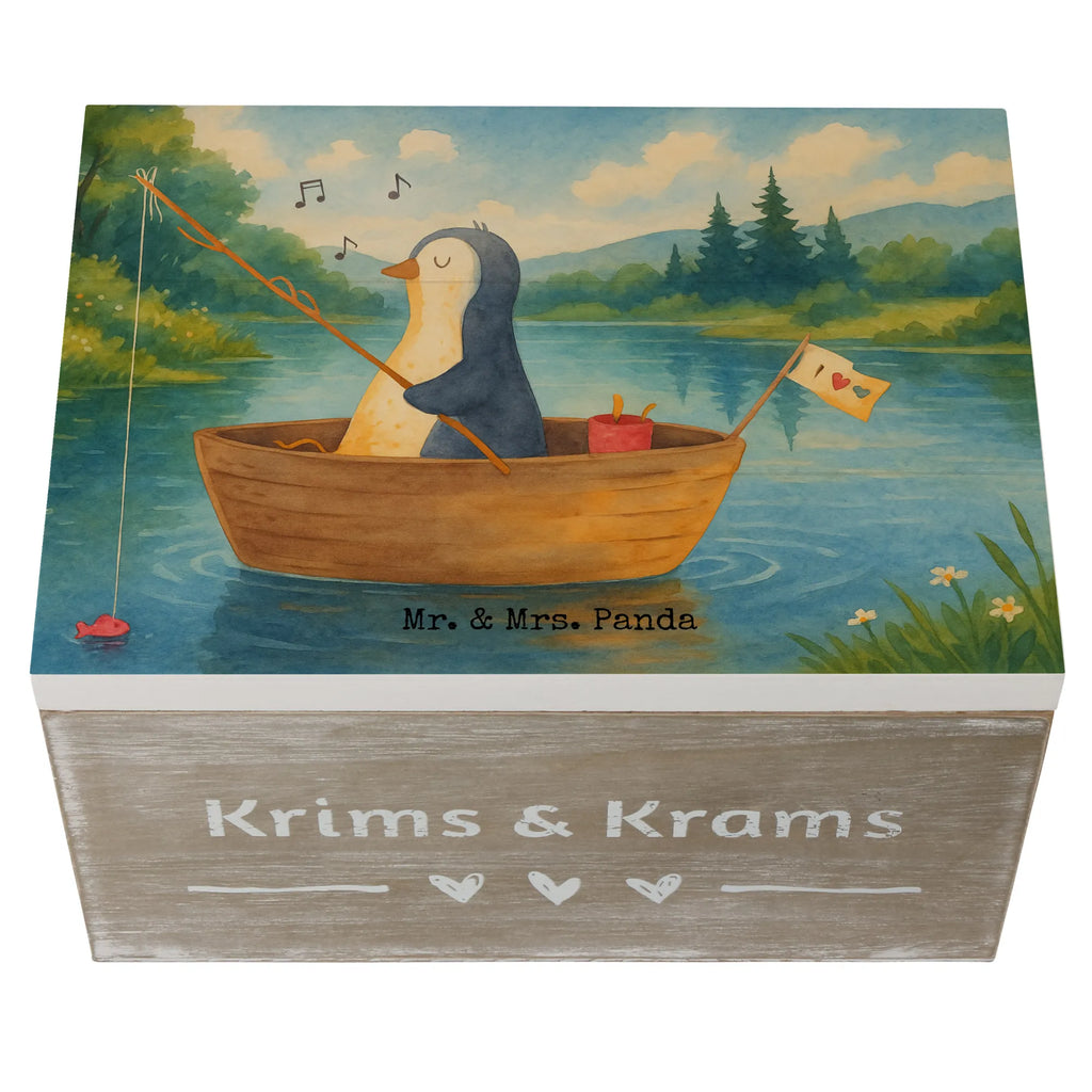 Holzkiste Pinguin Angelboot Design Geschenkbox, Geschenkdose, Dekokiste, Truhe, Erinnerungskiste, Holzkiste, Erinnerungsbox, Kiste, Aufbewahrungsbox, Schatzkiste, XXL, Schatulle, Pinguin, Trennung, Neustart, Pinguine, genießen, Geschenkidee Liebeskummer, Angelboot, Lebenslust, Neuanfang, Motivation, Angeln, Scheidung, Boot, Leben