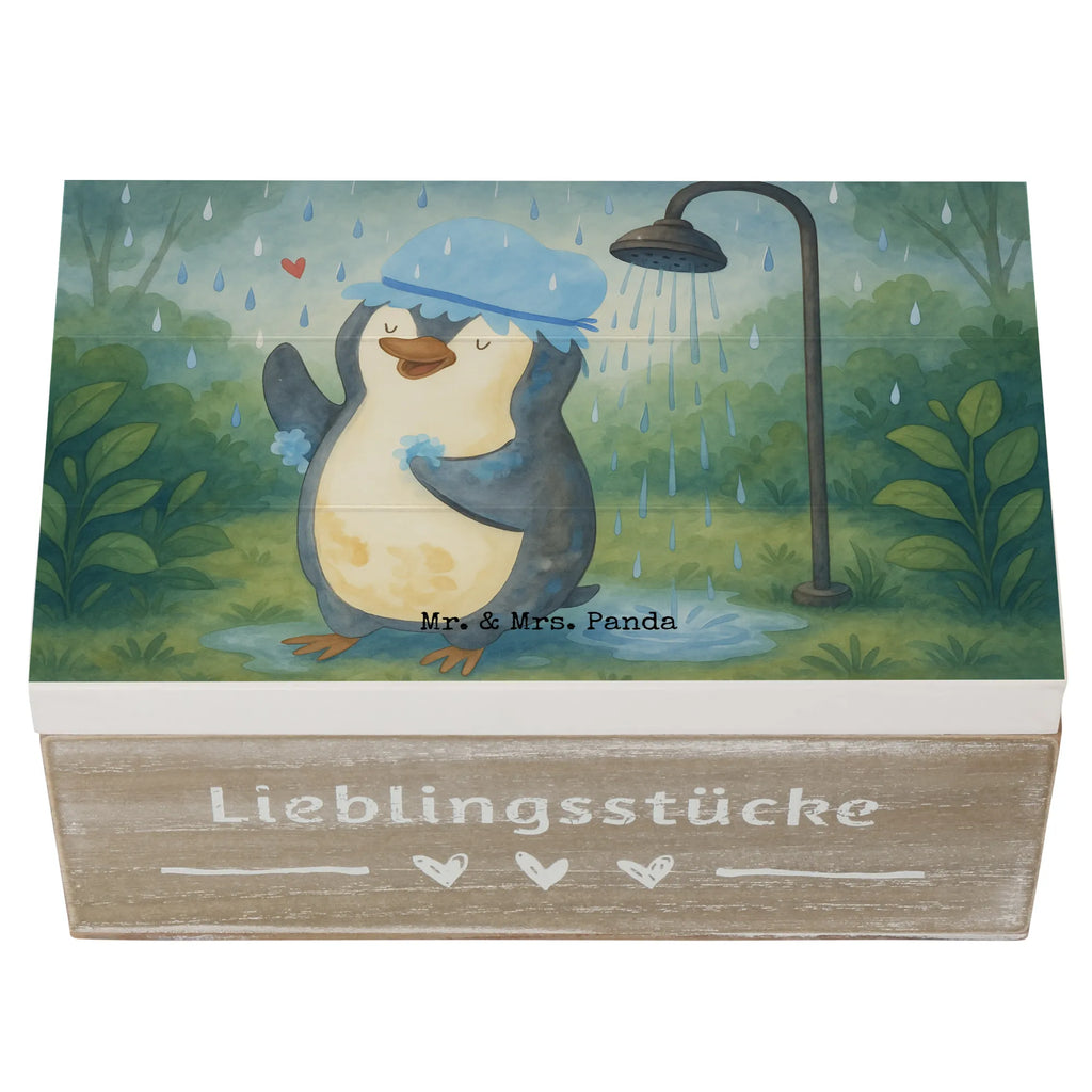 Wooden chest Penguin have a shower Design Schatzkiste, Aufbewahrungsbox, Geschenkdose, Dekokiste, Erinnerungsbox, Erinnerungskiste, Holzkiste, Schatulle, XXL, Truhe, Geschenkbox, Kiste, Pinguin, Motivation, Neustart, Neuanfang, duschen, Lebensmotto, Dusche, glücklich sein, Pinguine