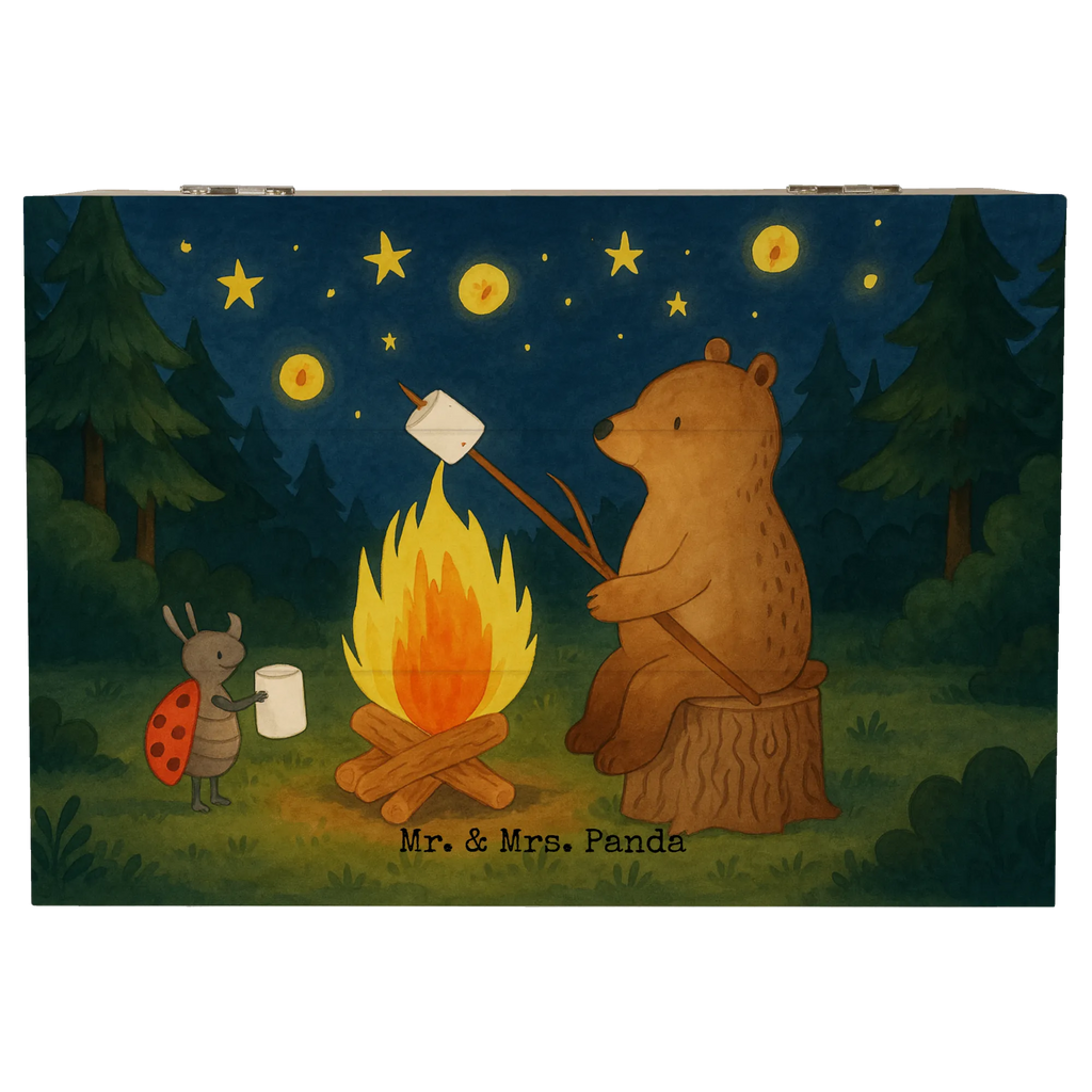 Holzkiste Bär & Marienkäfer Lagerfeuer Design Geschenkbox, Schatzkiste, Truhe, Geschenkdose, Holzkiste, Dekokiste, Erinnerungskiste, Aufbewahrungsbox, Erinnerungsbox, XXL, Kiste, Schatulle, Bär, Teddy, Teddybär, Lagerfeuer